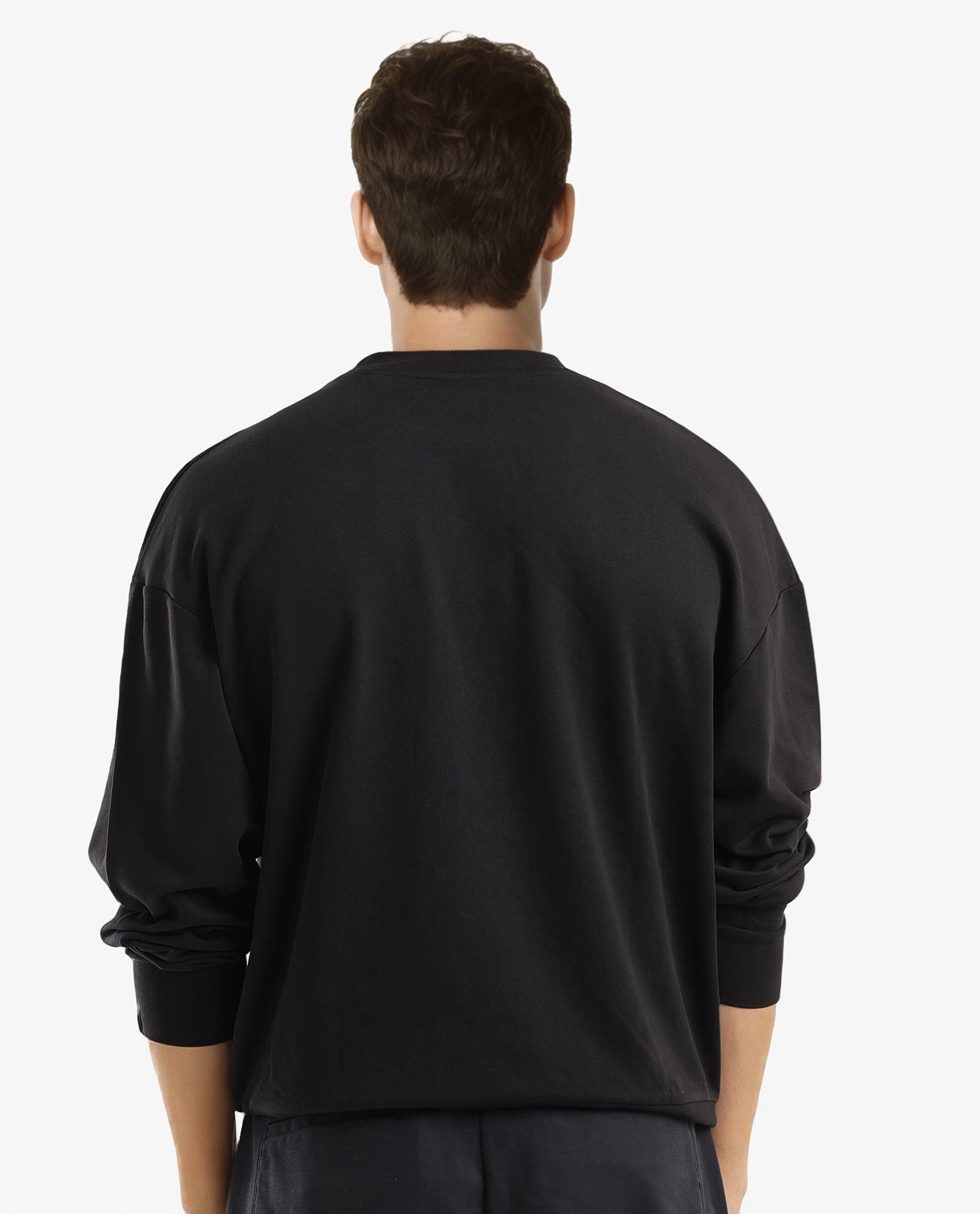 Rare Rabbit Men Mabel Black Cotton Polyester Fabric Full Sleeve Crew Neck Boxy Fit Printed Sweatshirt