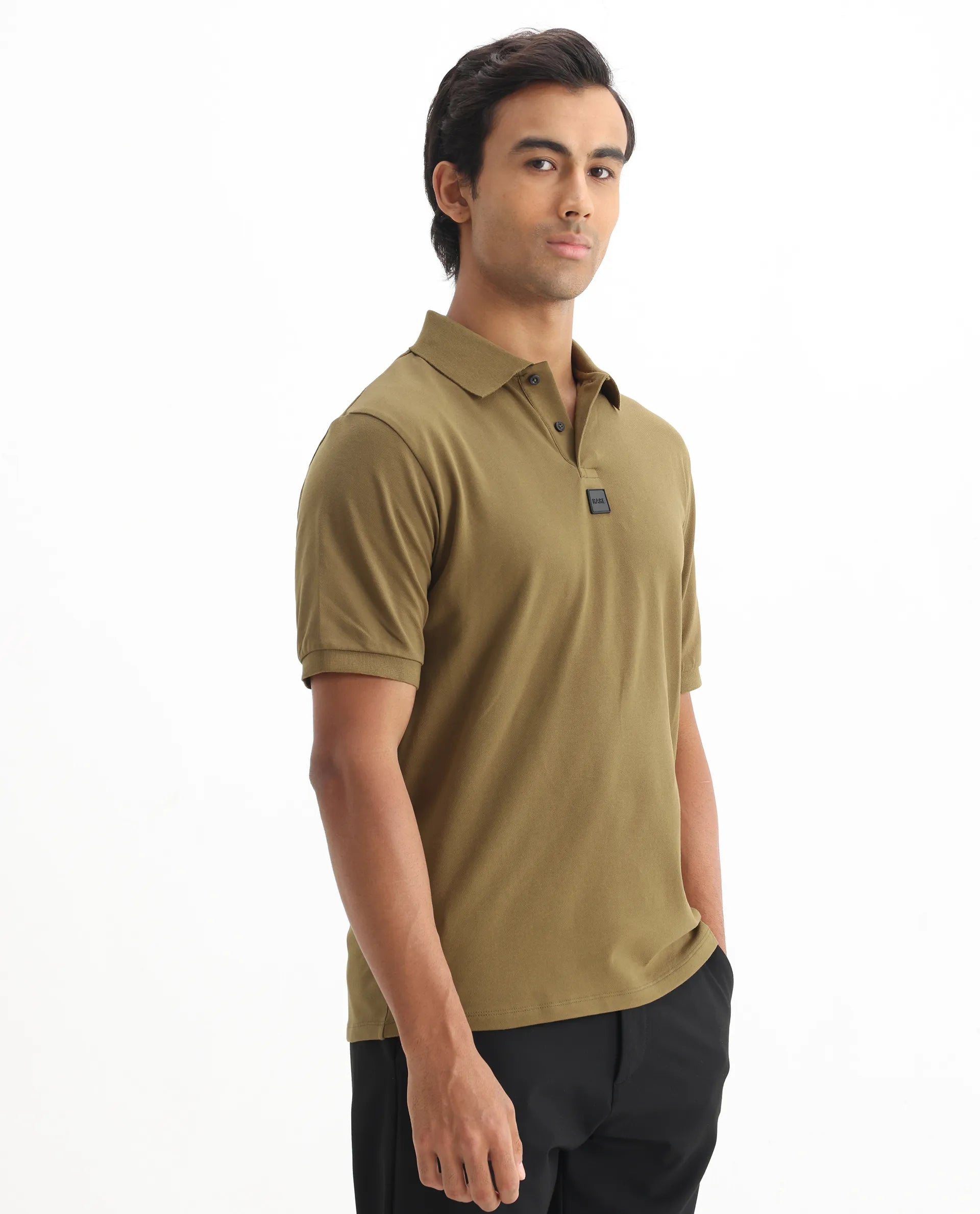 Rare Rabbit Men's Mabe Light Green Cotton Plain Regular Fit Half Sleeve Polo