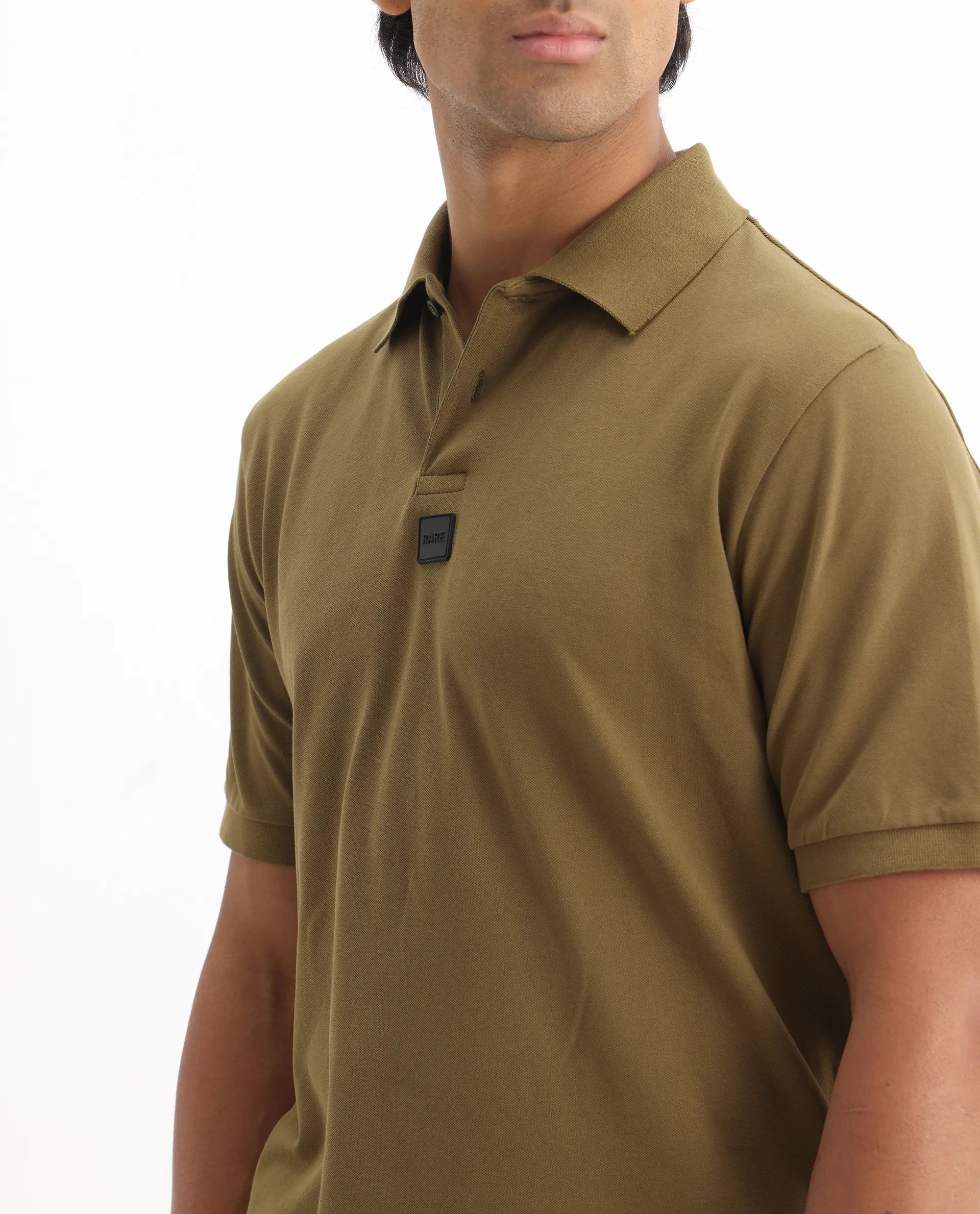 Rare Rabbit Men's Mabe Light Green Cotton Plain Regular Fit Half Sleeve Polo