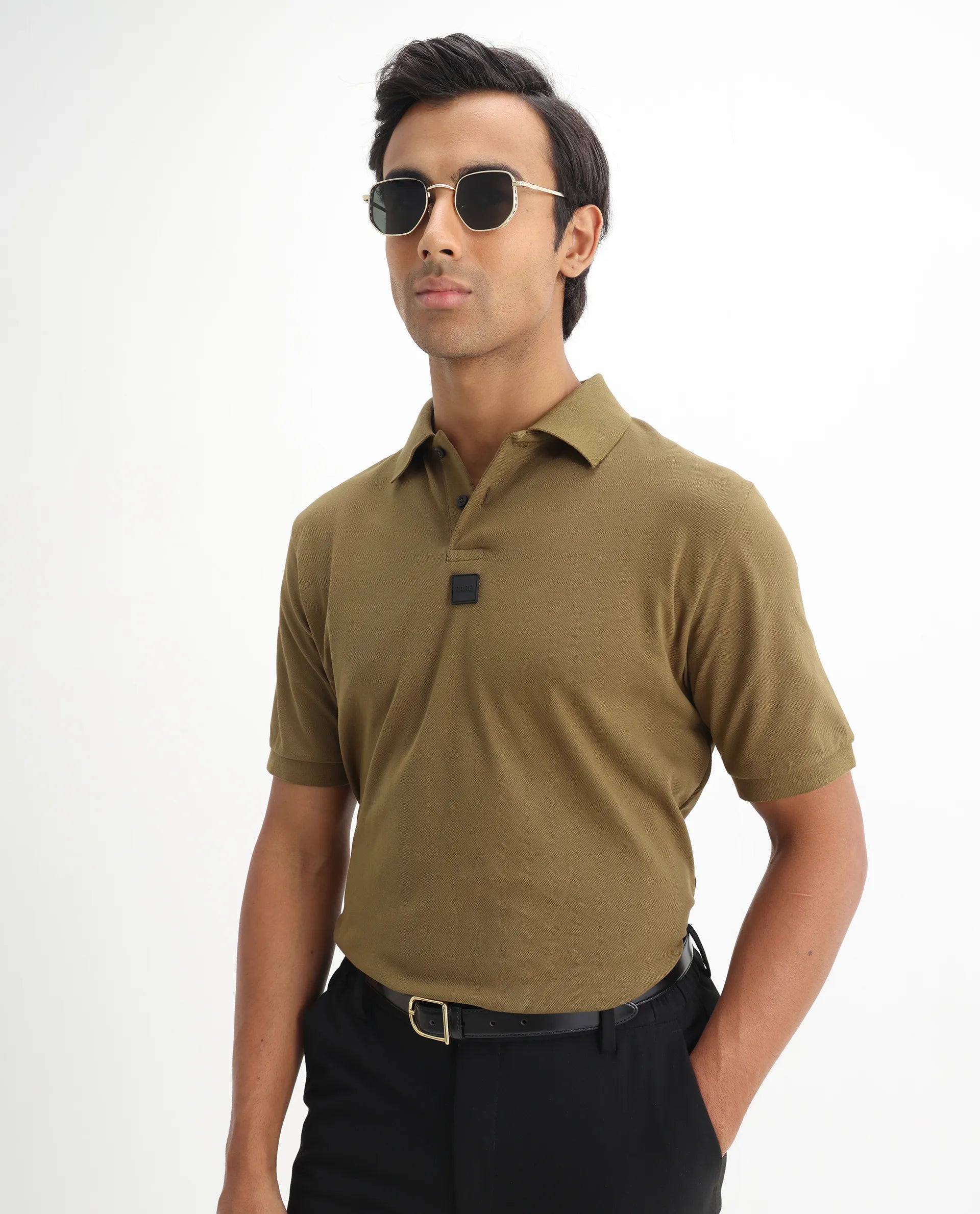 Rare Rabbit Men's Mabe Light Green Cotton Plain Regular Fit Half Sleeve Polo