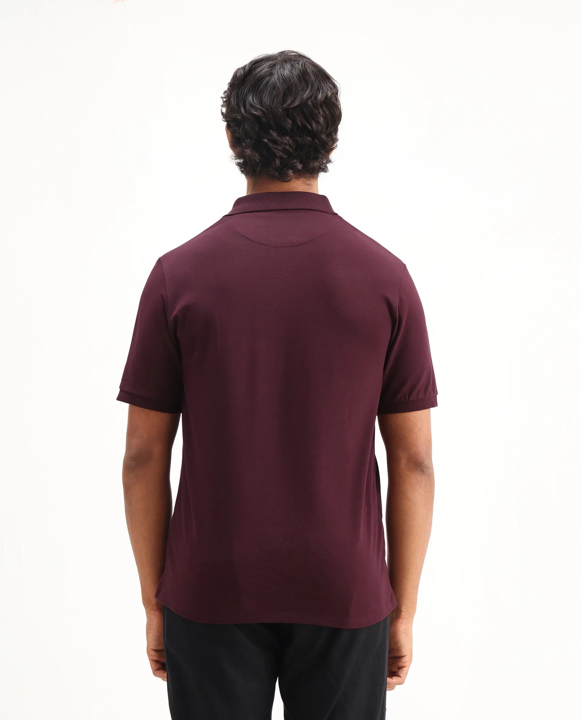 Rare Rabbit Men's Mabe Maroon Cotton Plain Regular Fit Half Sleeve Polo