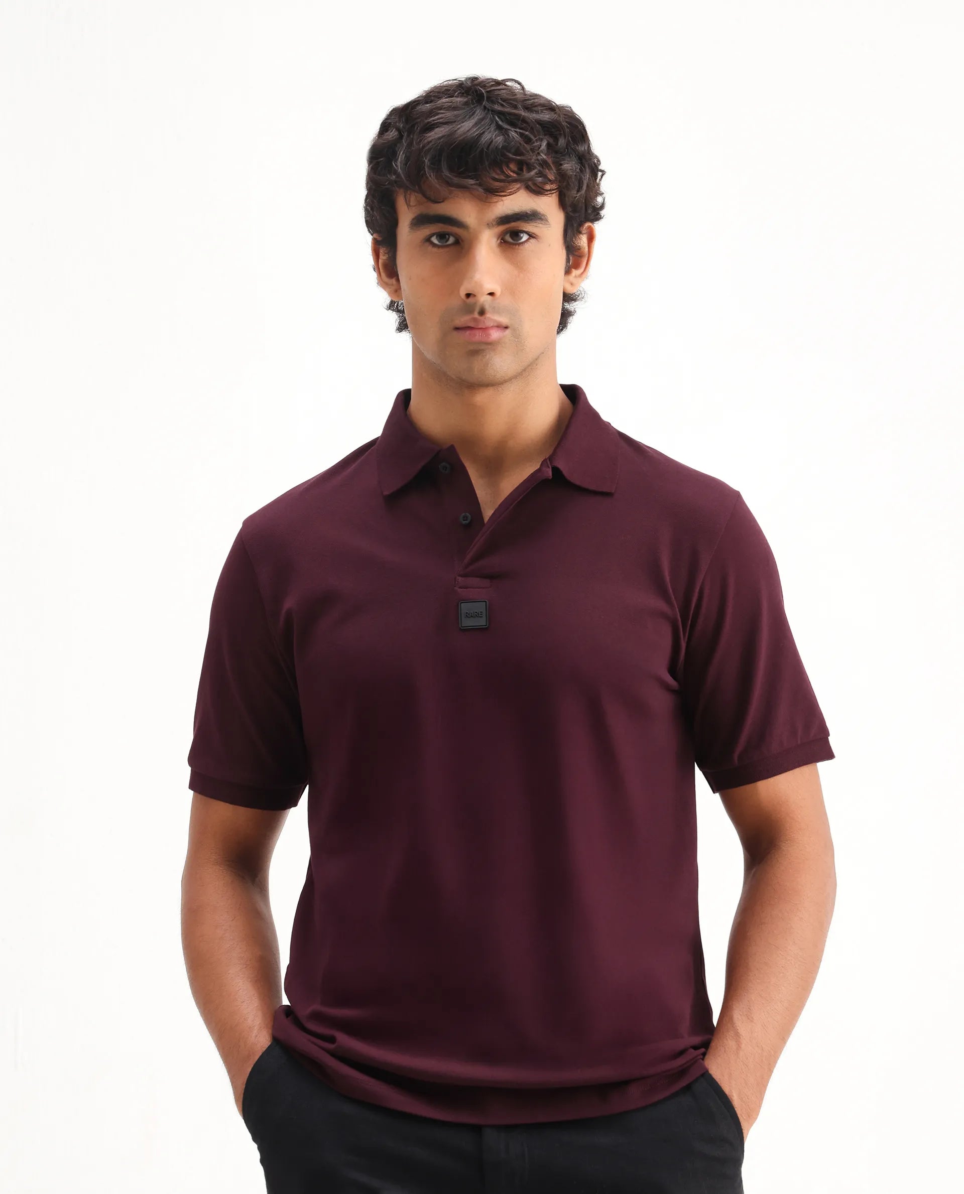 Rare Rabbit Men's Mabe Maroon Cotton Plain Regular Fit Half Sleeve Polo