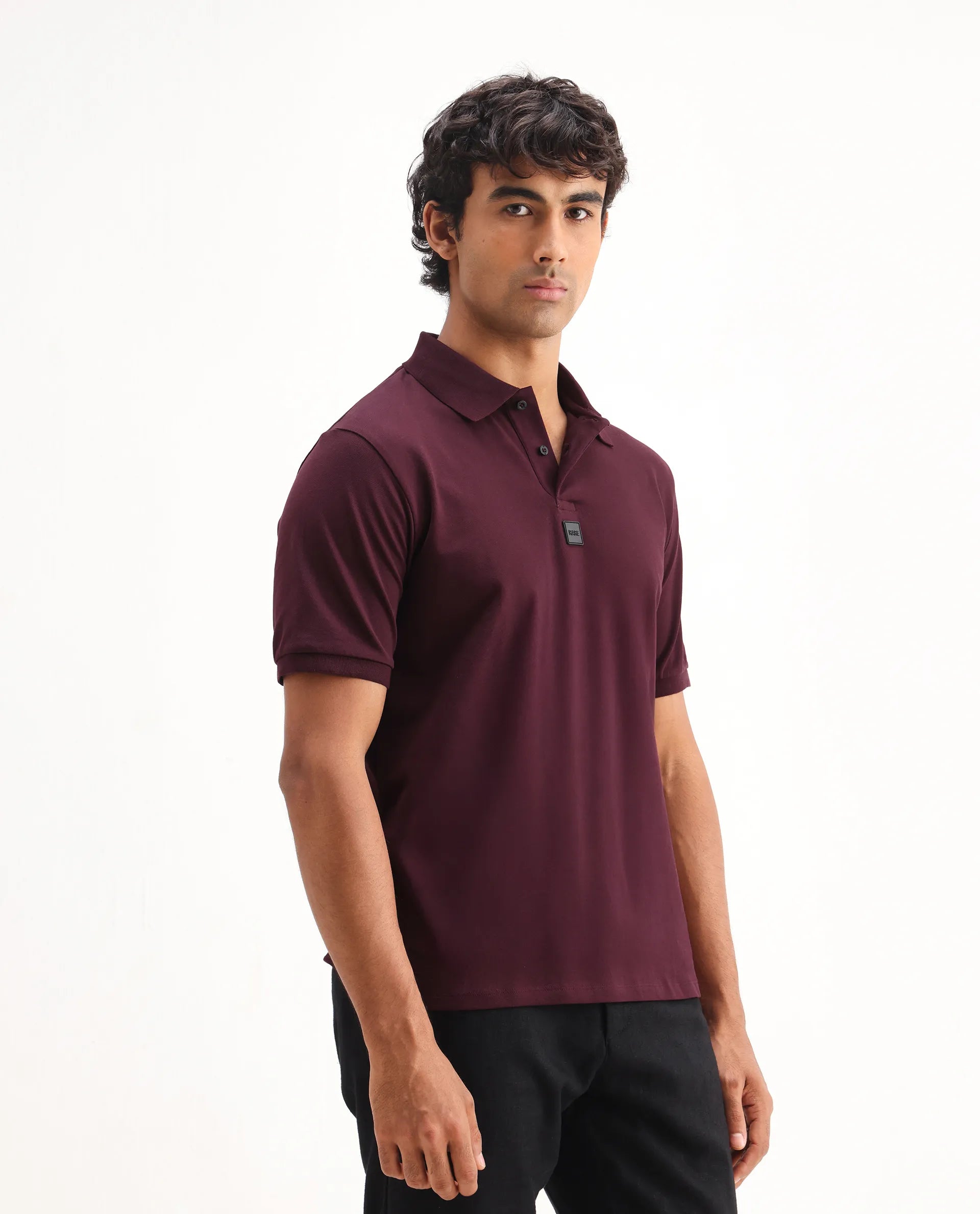 Rare Rabbit Men's Mabe Maroon Cotton Plain Regular Fit Half Sleeve Polo