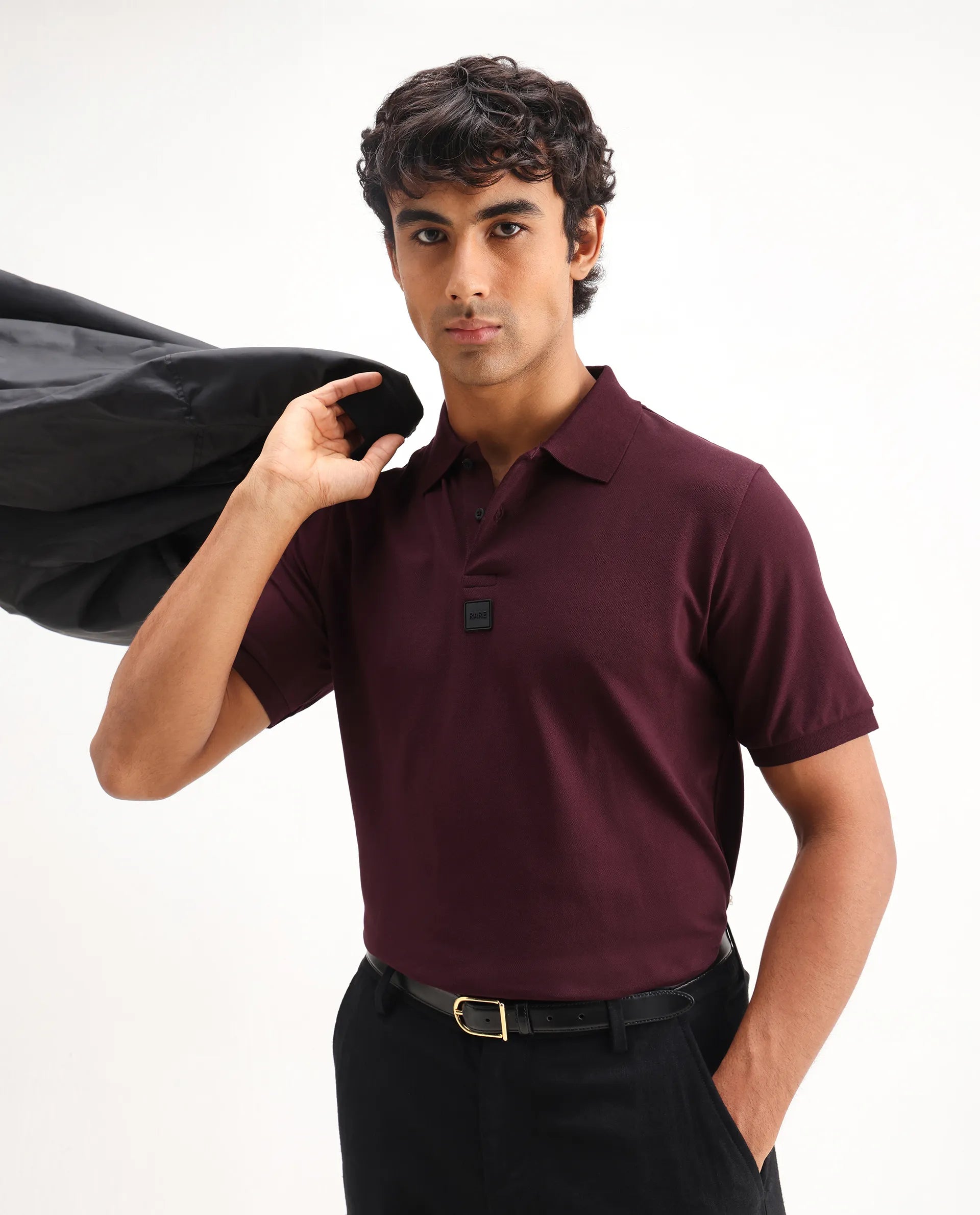 Rare Rabbit Men's Mabe Maroon Cotton Plain Regular Fit Half Sleeve Polo