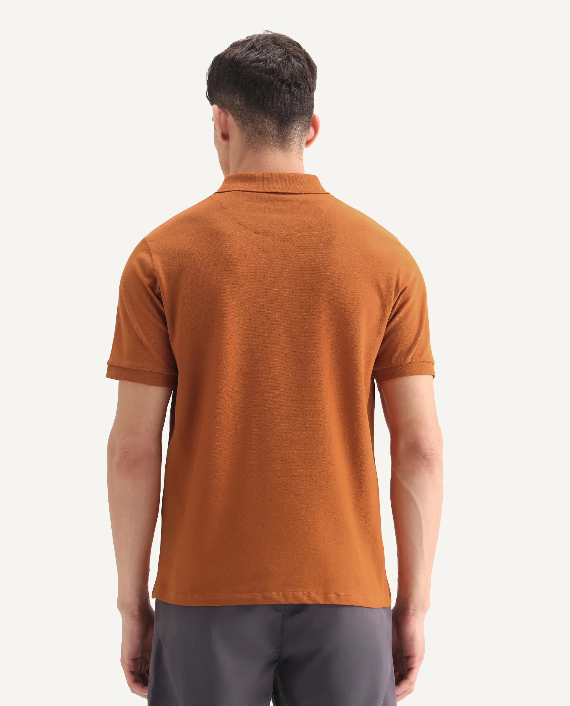 Rare Rabbit Men's Mabe Orange Cotton Plain Regular Fit Half Sleeve Polo