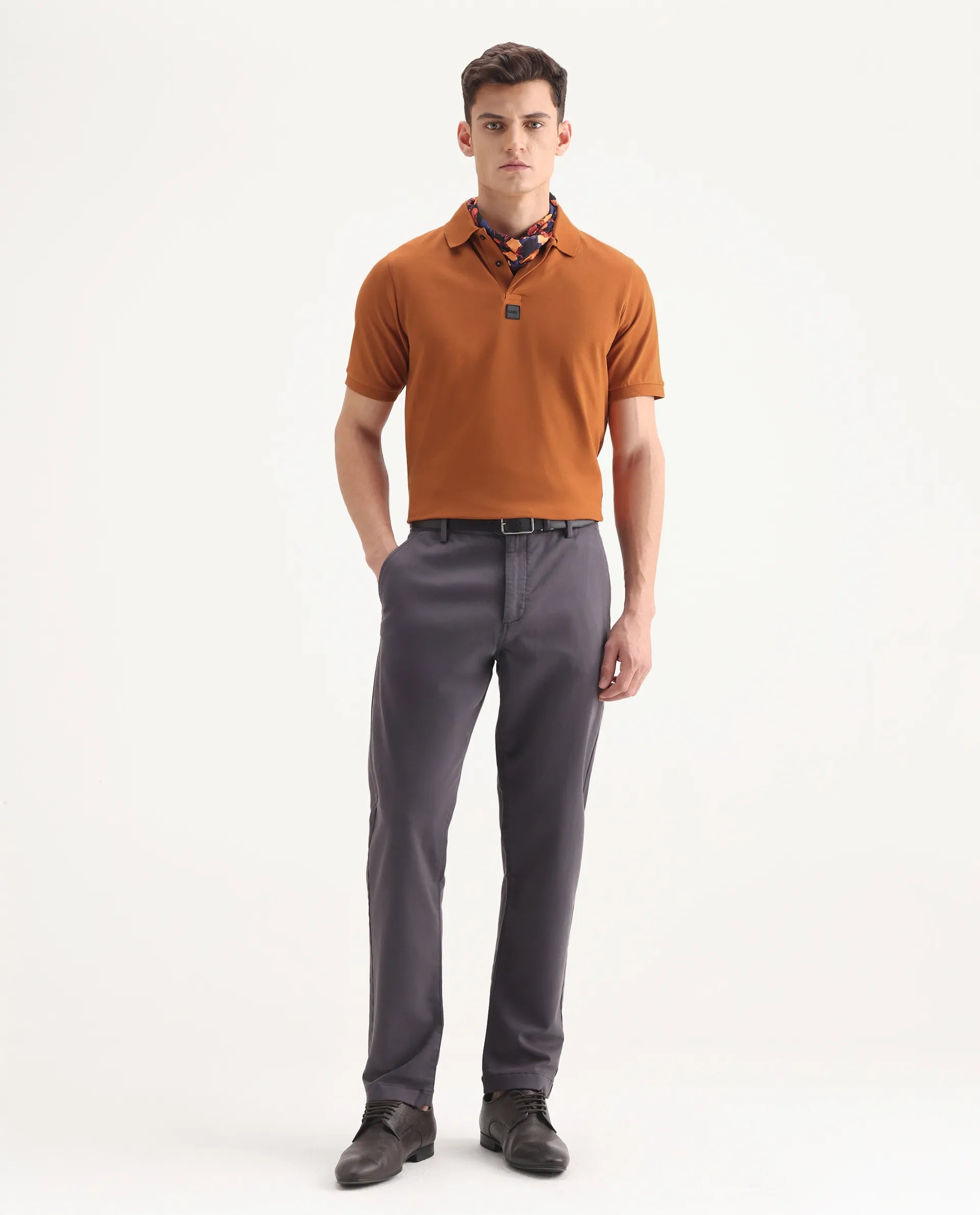 Rare Rabbit Men's Mabe Orange Cotton Plain Regular Fit Half Sleeve Polo