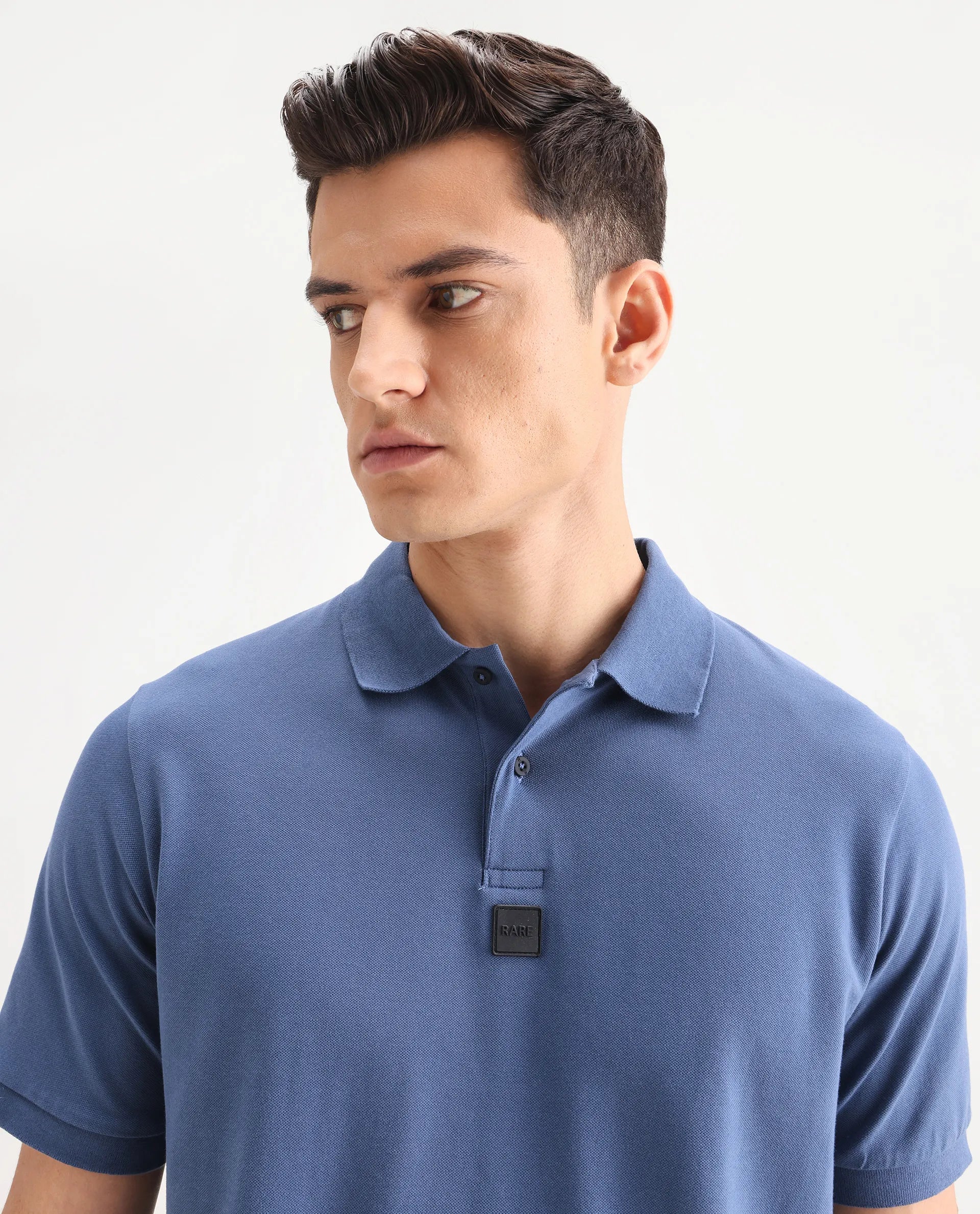 Rare Rabbit Men's Mabe Petrol Cotton Plain Regular Fit Half Sleeve Polo