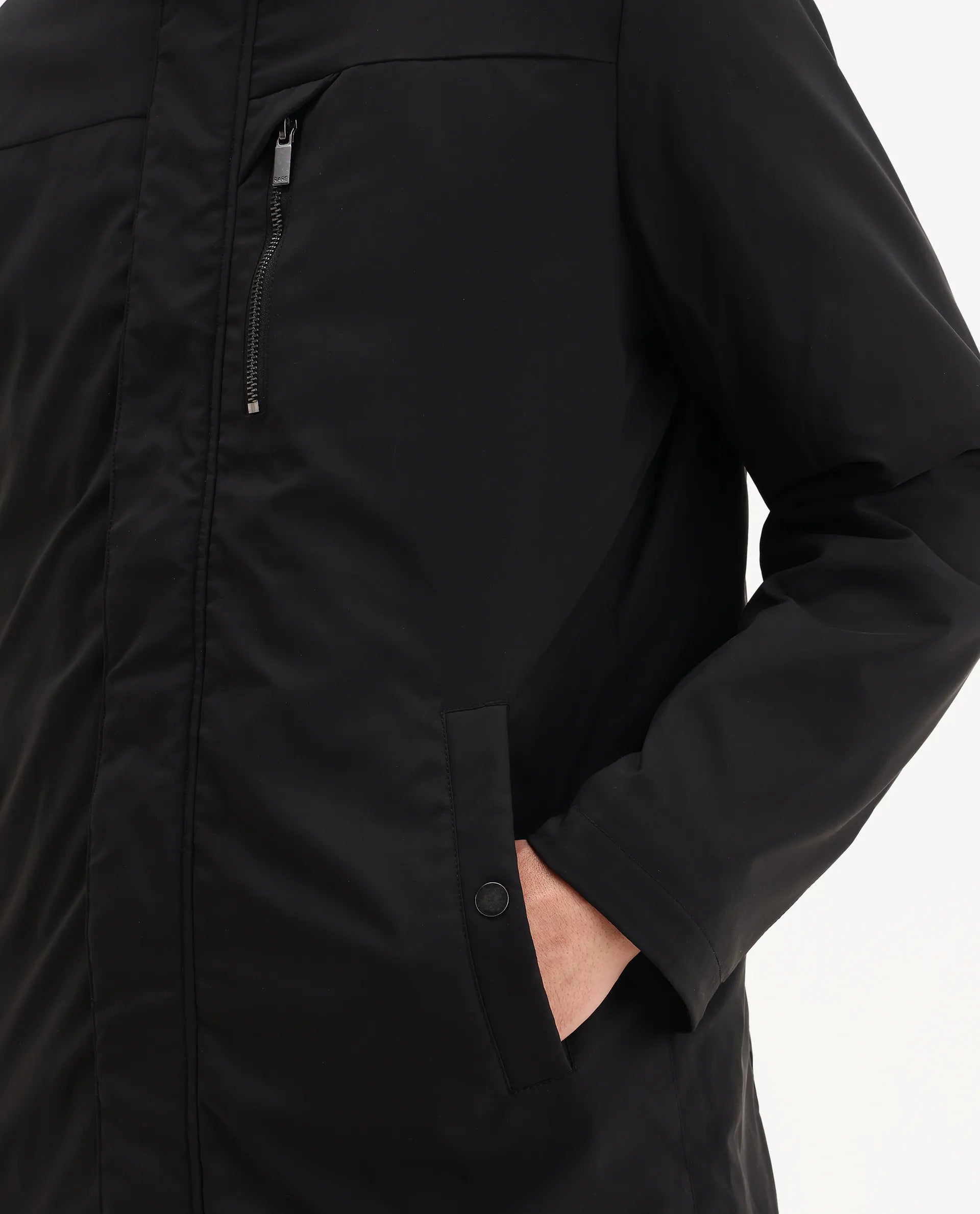 Rare Rabbit Men's Macaw-25 Black Polyester Plain Regular Fit Full Sleeve High Neck Jacket