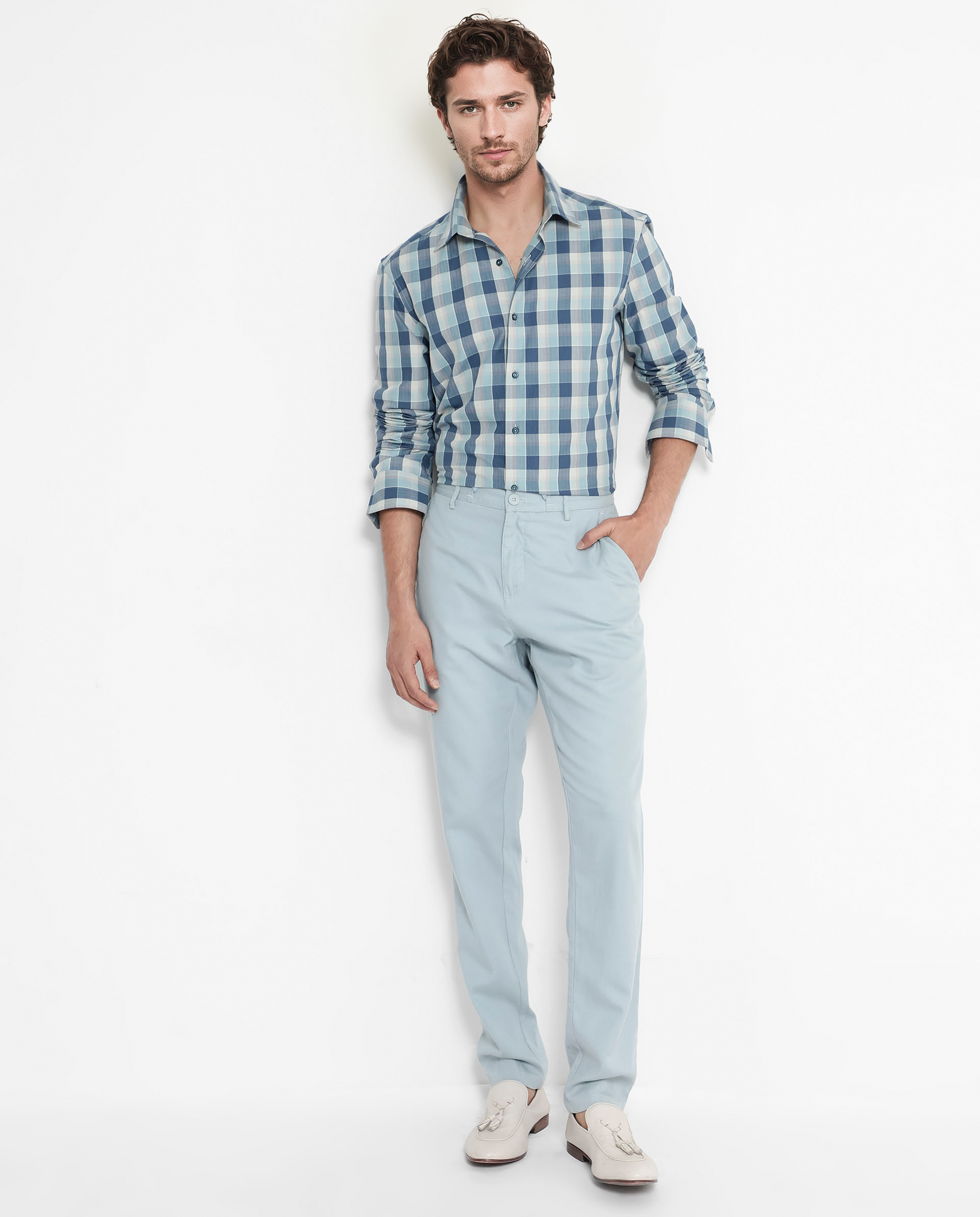 Rare Rabbit Men's Mac Blue Cotton Fabric Full Sleeve Regular Fit Checks Shirt