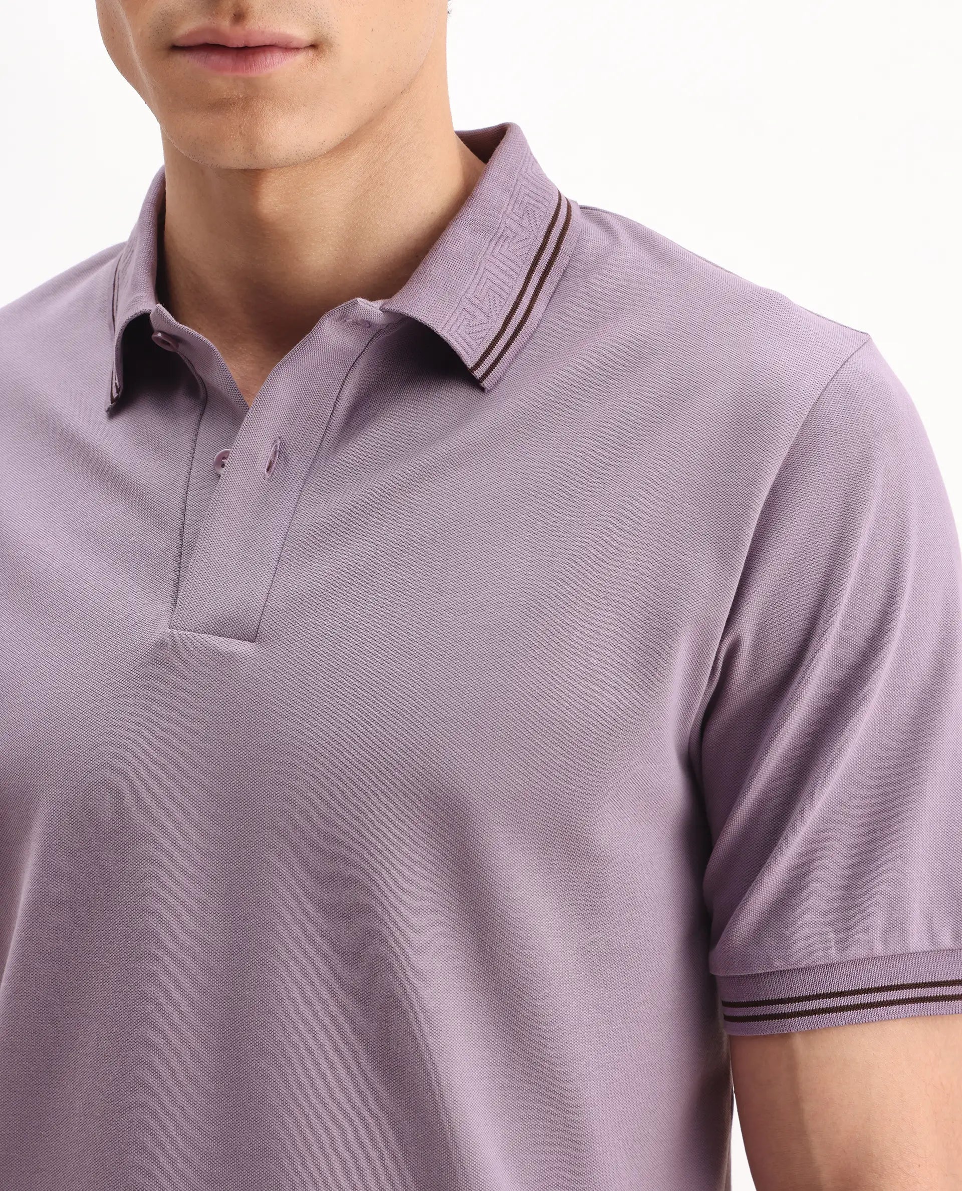Rare Rabbit Men's Mace Dusky Purple Cotton Blend Plain Regular Fit Half Sleeve Polo