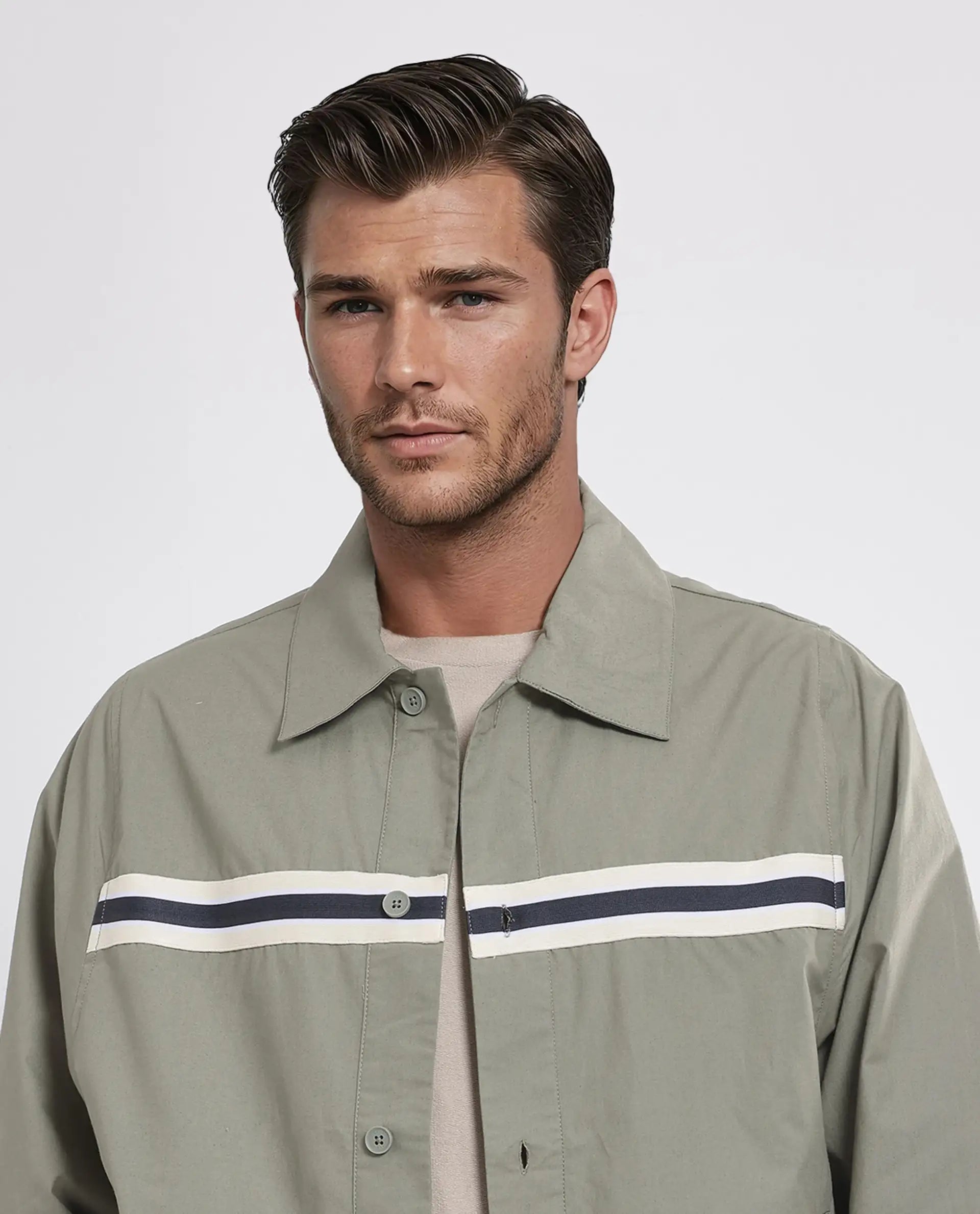 Rare Rabbit Men Macon-S Green Cotton Fabric Full Sleeves Collared Neck Button Closure Plain Shirt