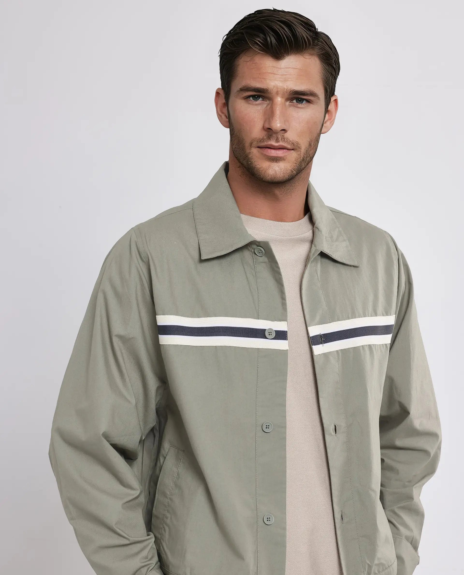 Rare Rabbit Men Macon-S Green Cotton Fabric Full Sleeves Collared Neck Button Closure Plain Shirt