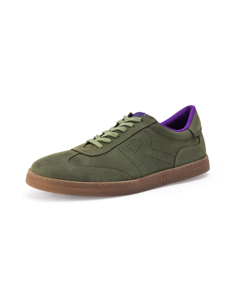 Rare Rabbit Mens Magellan Dark Green Premium Nubuck Lace Up Low Top Round Toe Sneaker Shoes