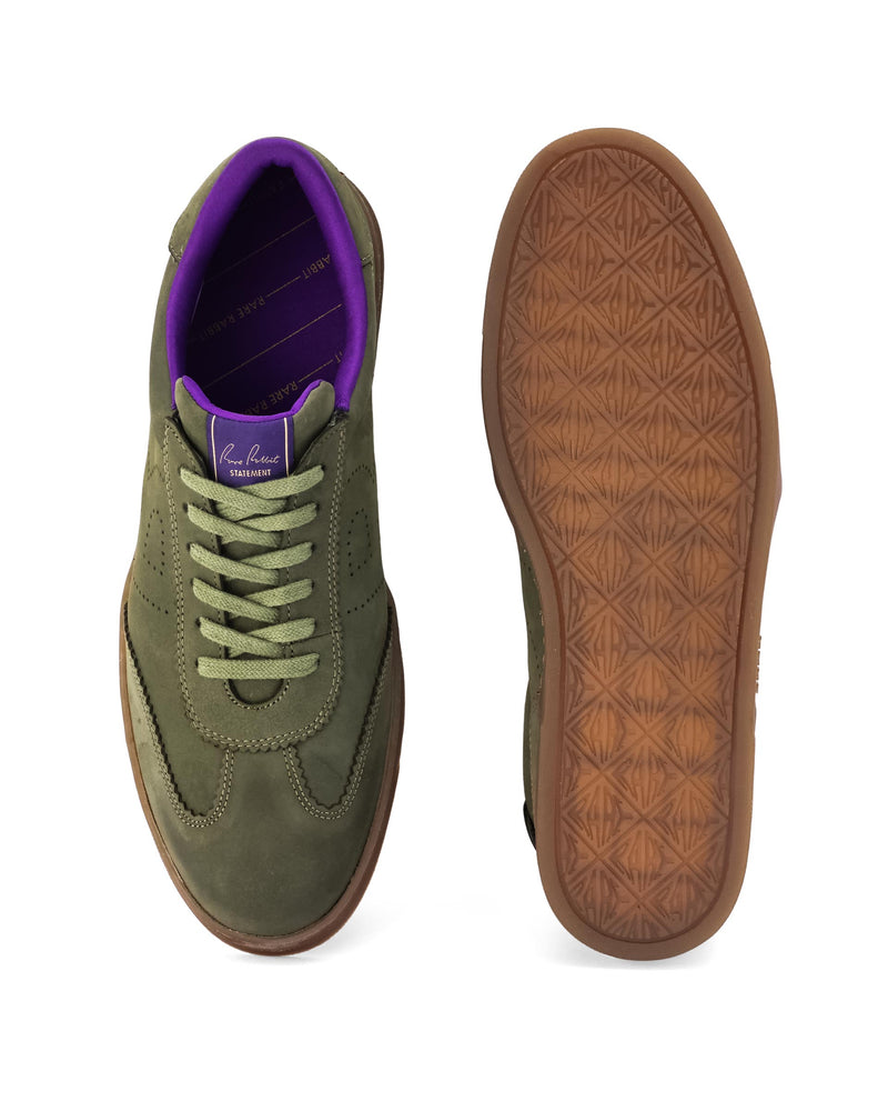 Rare Rabbit Mens Magellan Dark Green Premium Nubuck Lace Up Low Top Round Toe Sneaker Shoes