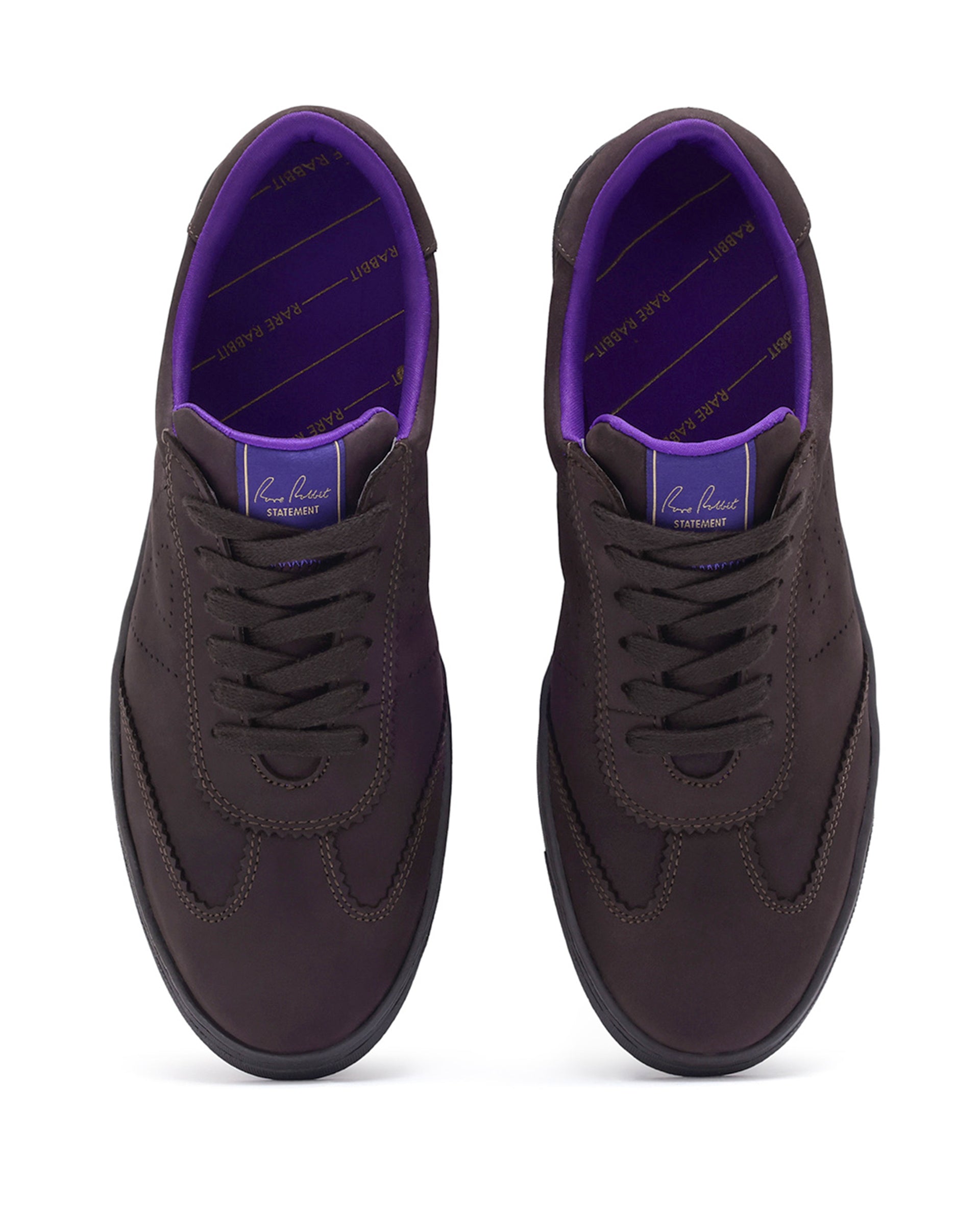 Rare Rabbit Men's Magellan Dark Purple Premium Nubuck Lace Up Low Top Round Toe Sneaker Shoes