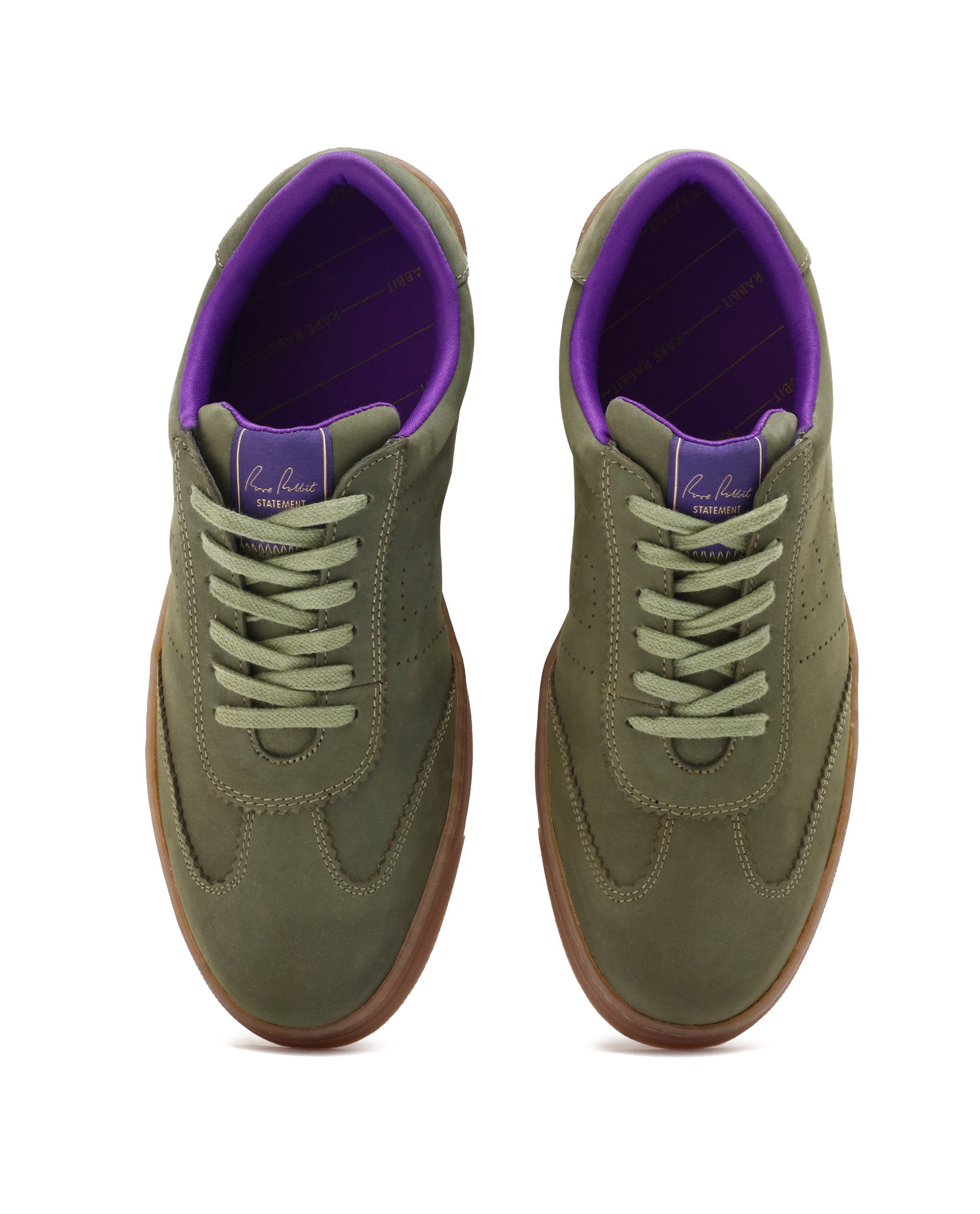 Rare Rabbit Mens Magellan Dark Green Premium Nubuck Lace Up Low Top Round Toe Sneaker Shoes