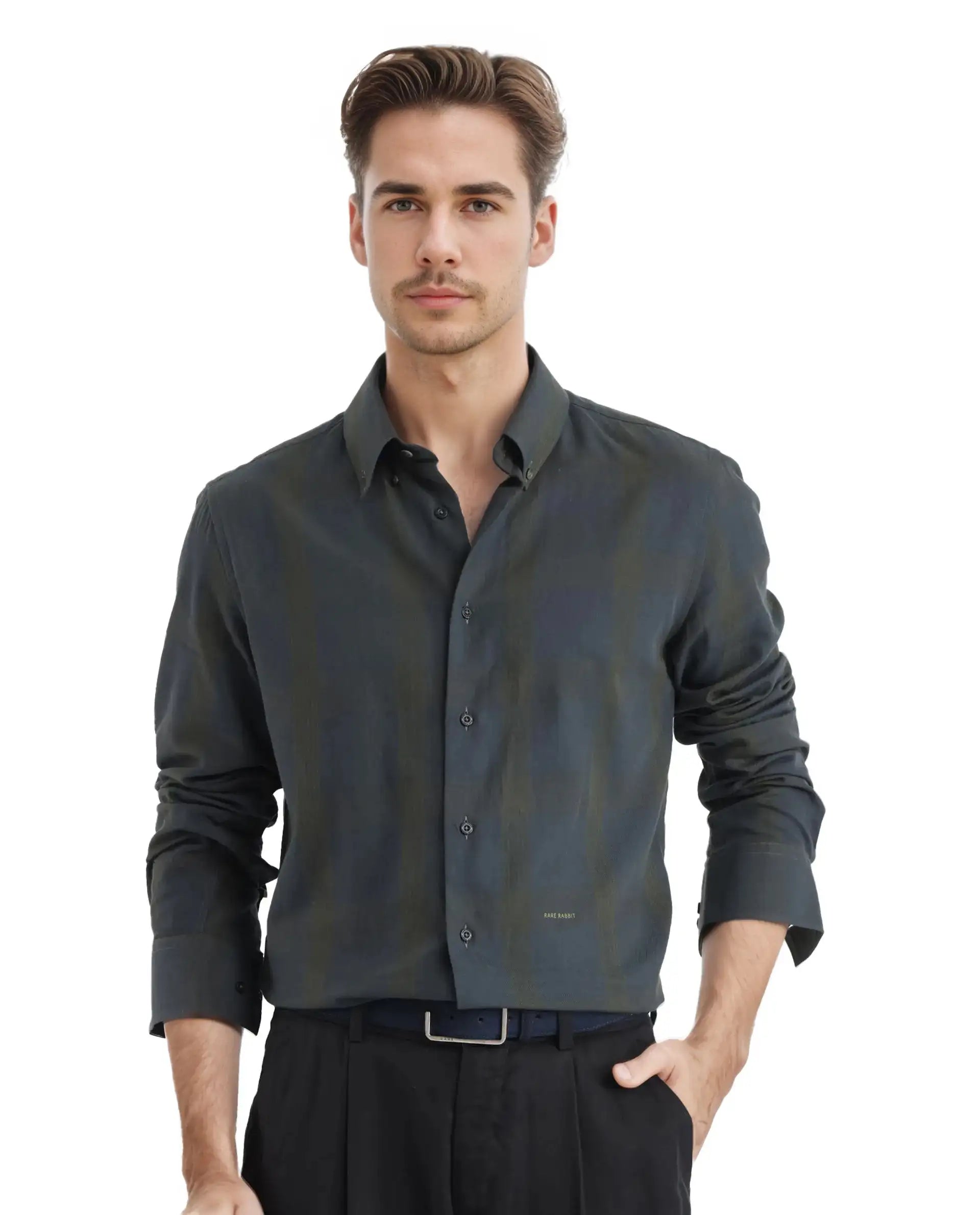 Rare Rabbit Men's Magone Dark Green Cotton Checked Print Regular Fit Full Sleeve Collared Shirt