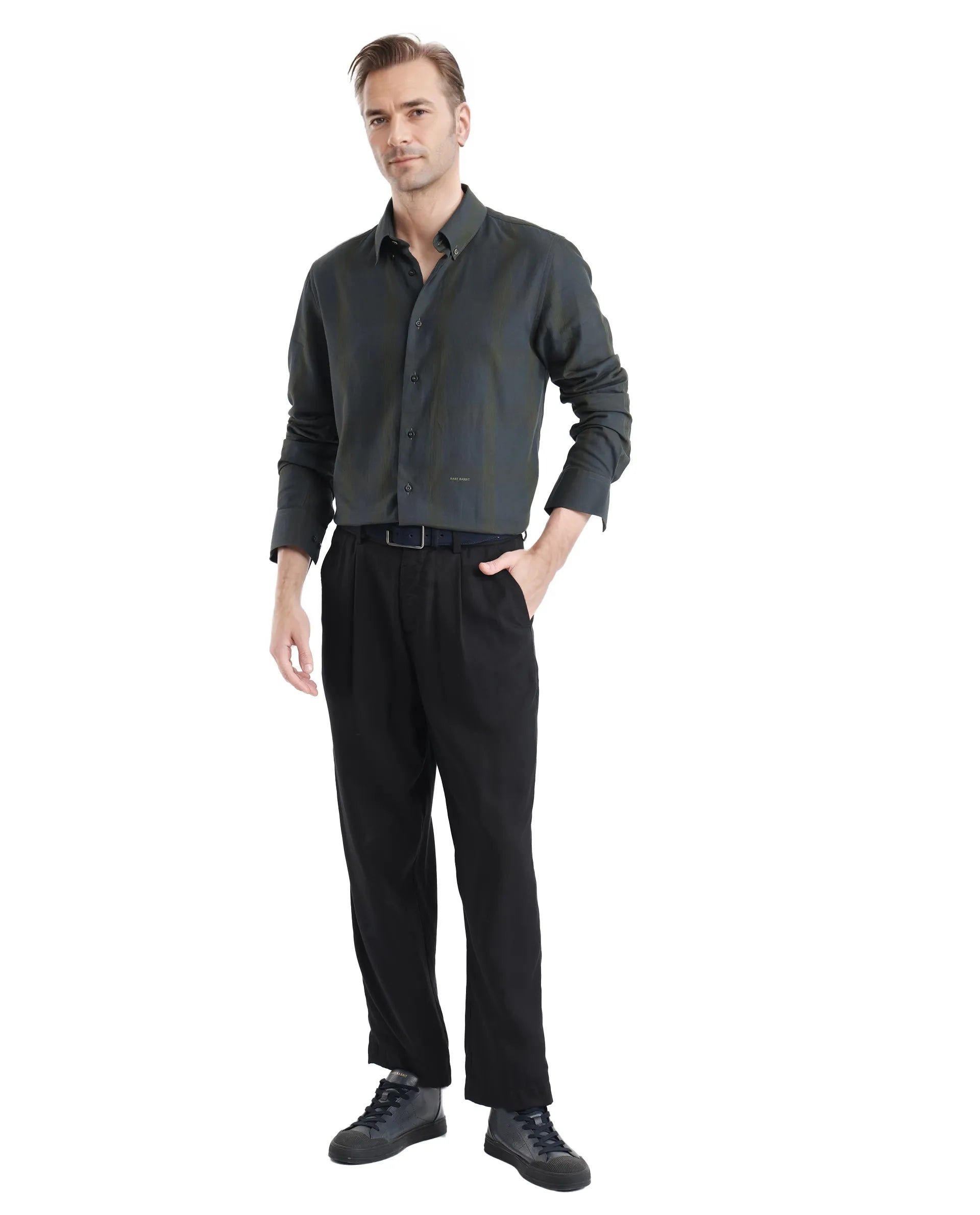 Rare Rabbit Men's Magone Dark Green Cotton Fabric Full Sleeve Collared Neck Checks Shirt