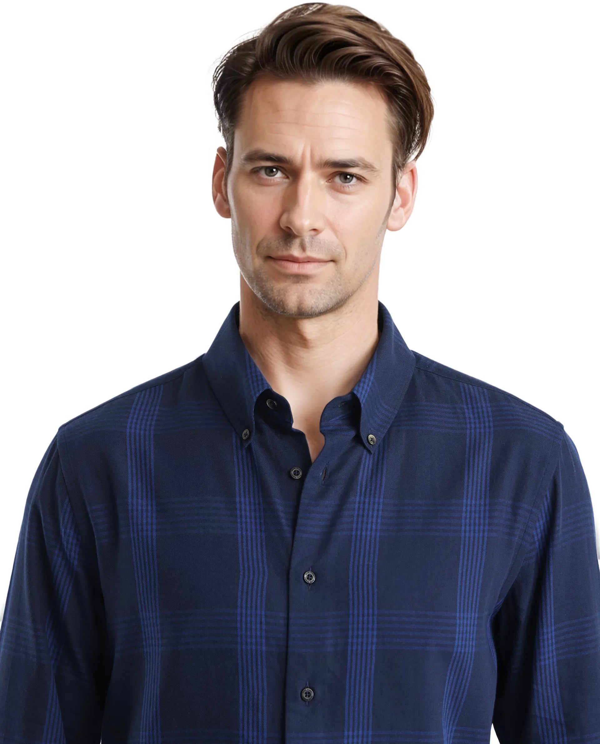 Rare Rabbit Men's Magone Navy Cotton Fabric Full Sleeve Collared Neck Checks Shirt