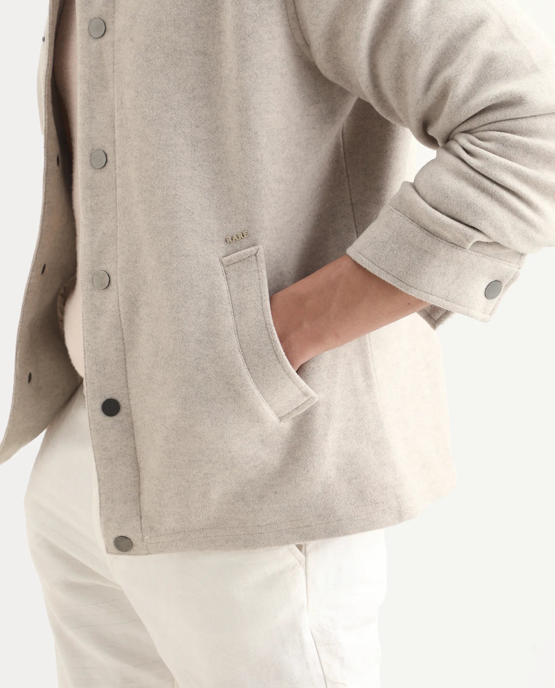 Rare Rabbit Men's Mahu Brown Polyester Fabric Spread Collar Regular Fit Plain Jacket