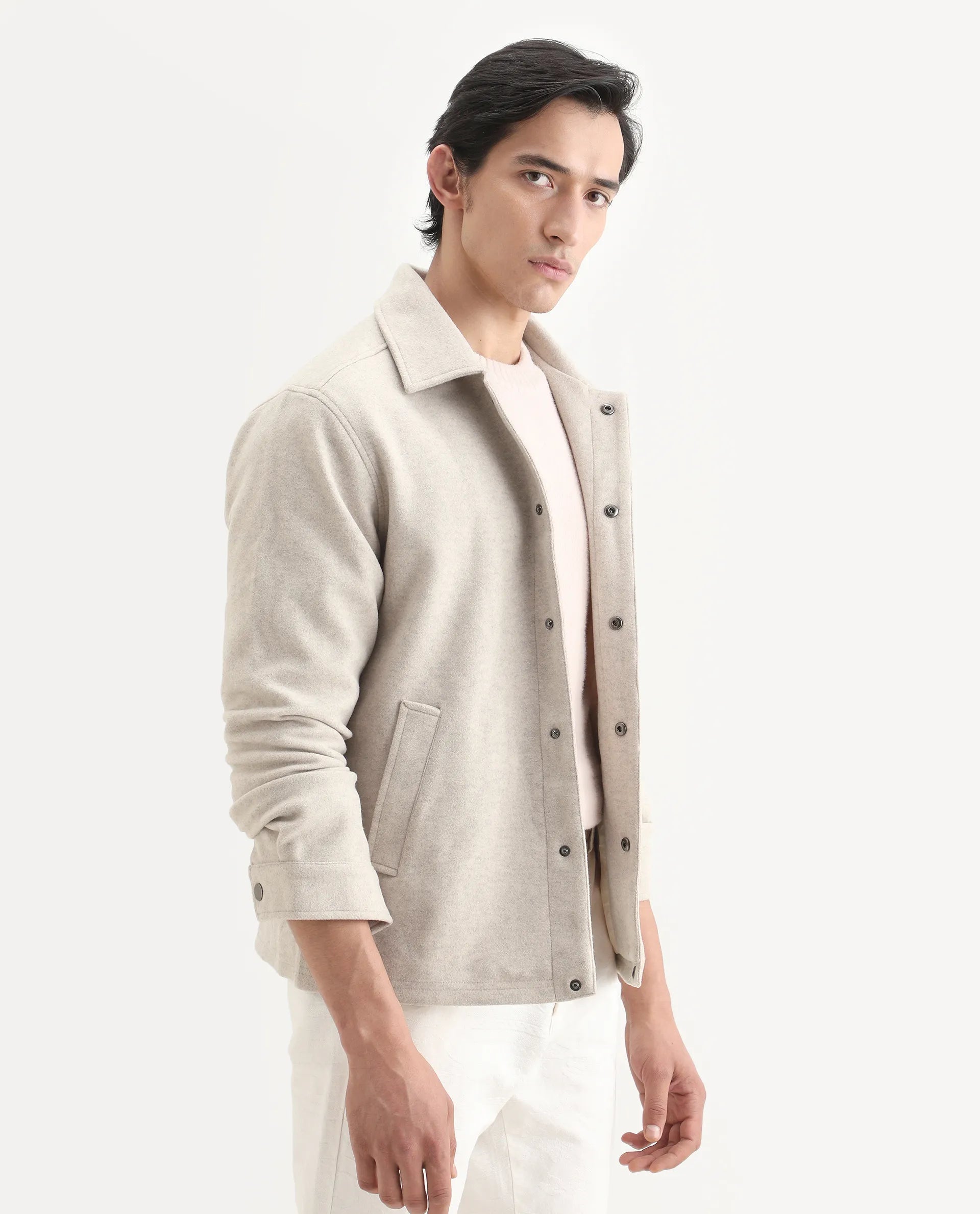 Rare Rabbit Men's Mahu Brown Polyester Fabric Spread Collar Regular Fit Plain Jacket