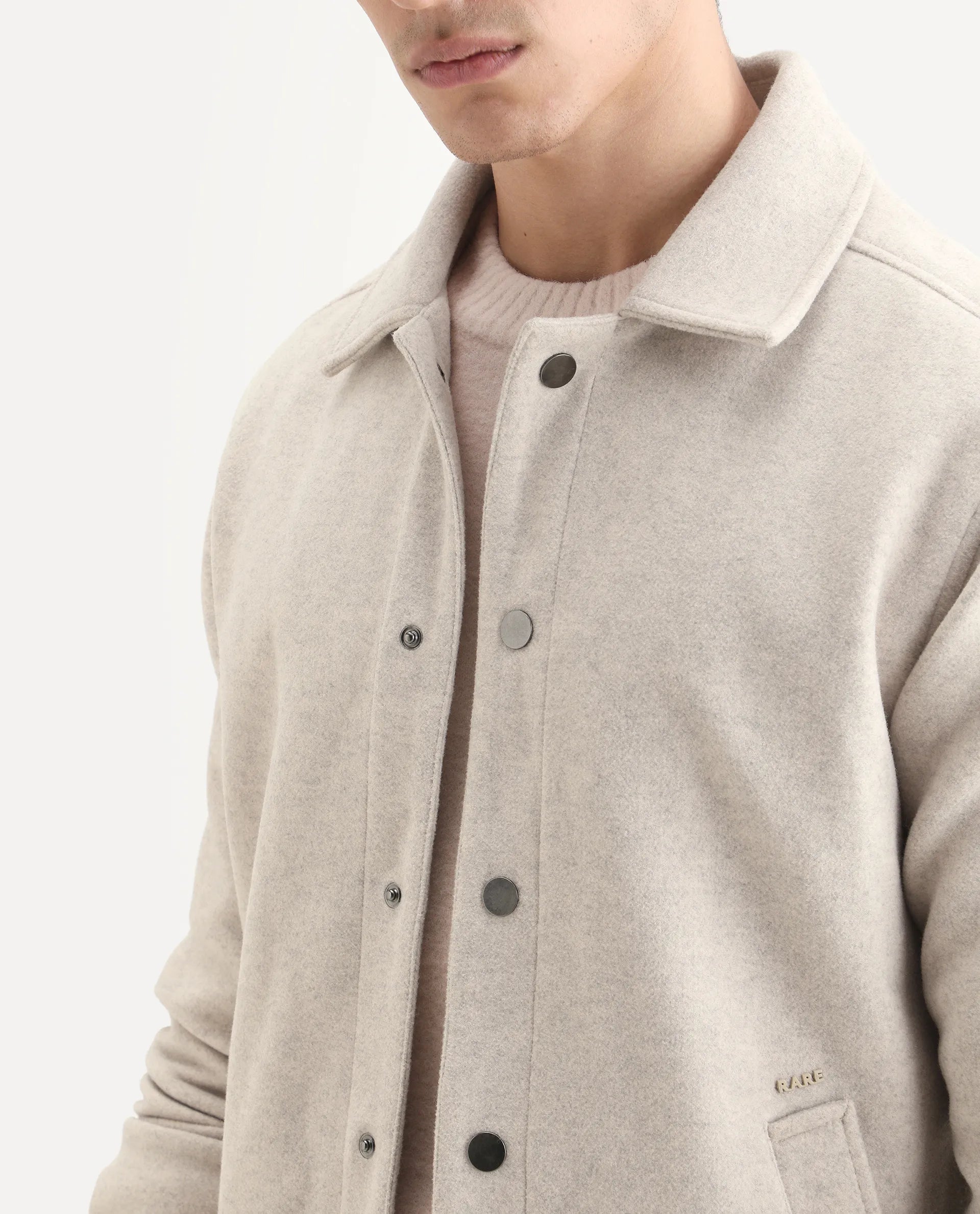 Rare Rabbit Men's Mahu Brown Polyester Fabric Spread Collar Regular Fit Plain Jacket