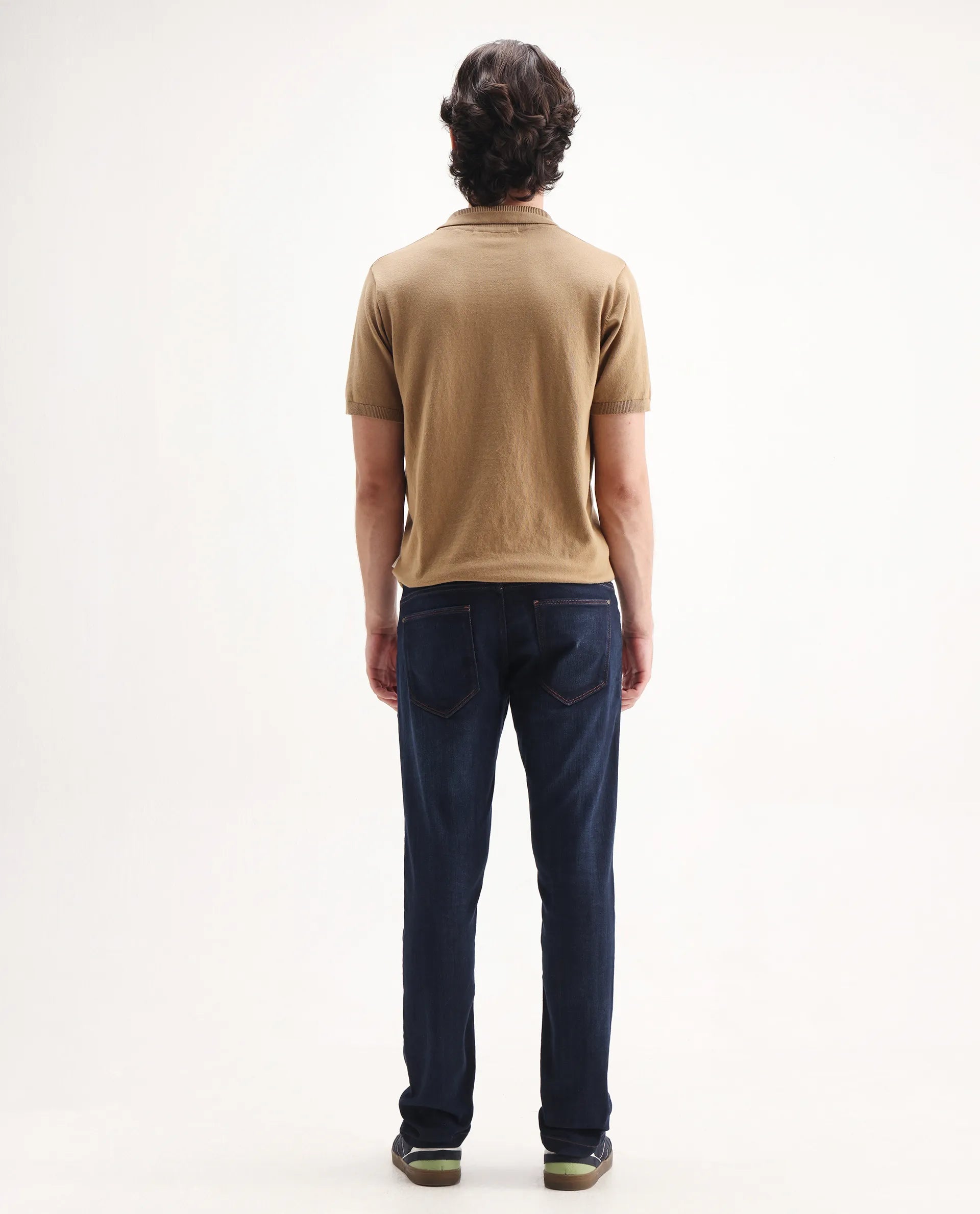 Rare Rabbit Men's Maiden Dark Blue Cotton Blend Plain Hawk Slim Fit Jeans