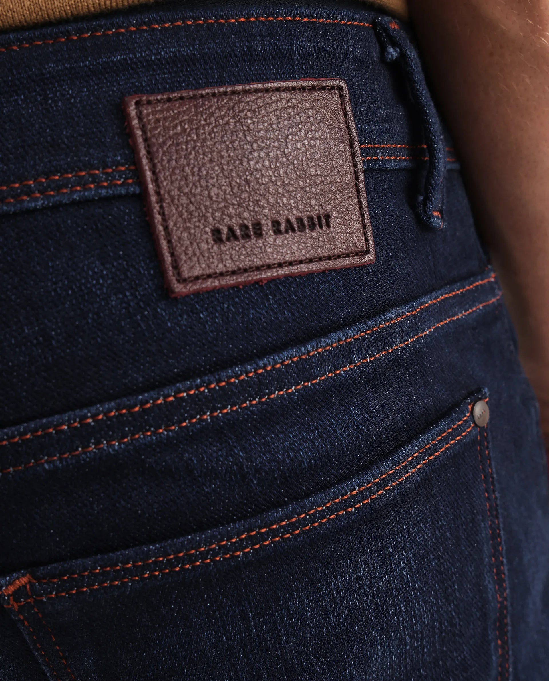 Rare Rabbit Men's Maiden Dark Blue Cotton Blend Plain Hawk Slim Fit Jeans