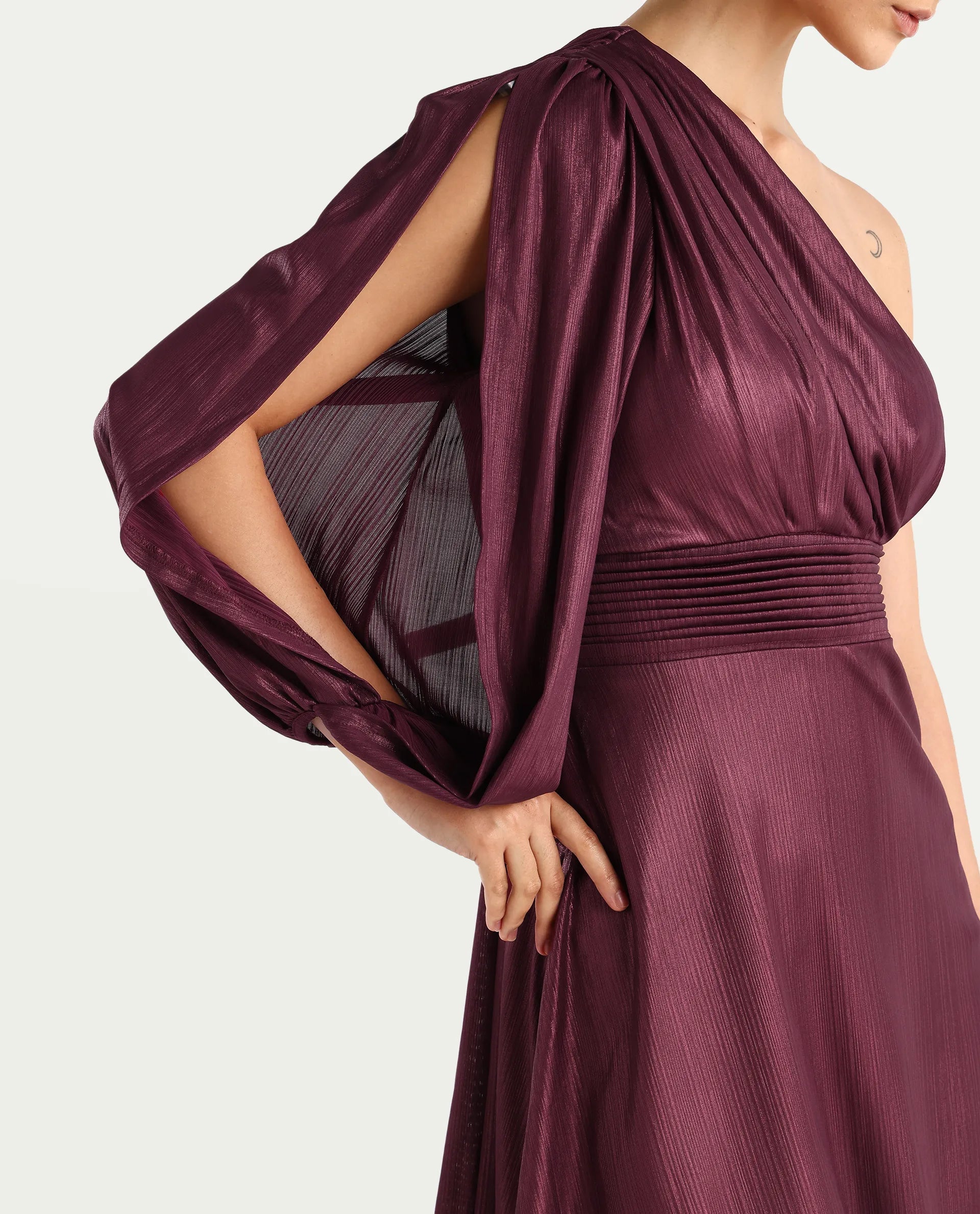 Rareism Women's Maimi Metallic Red Polyester Plain Regular Fit Dress