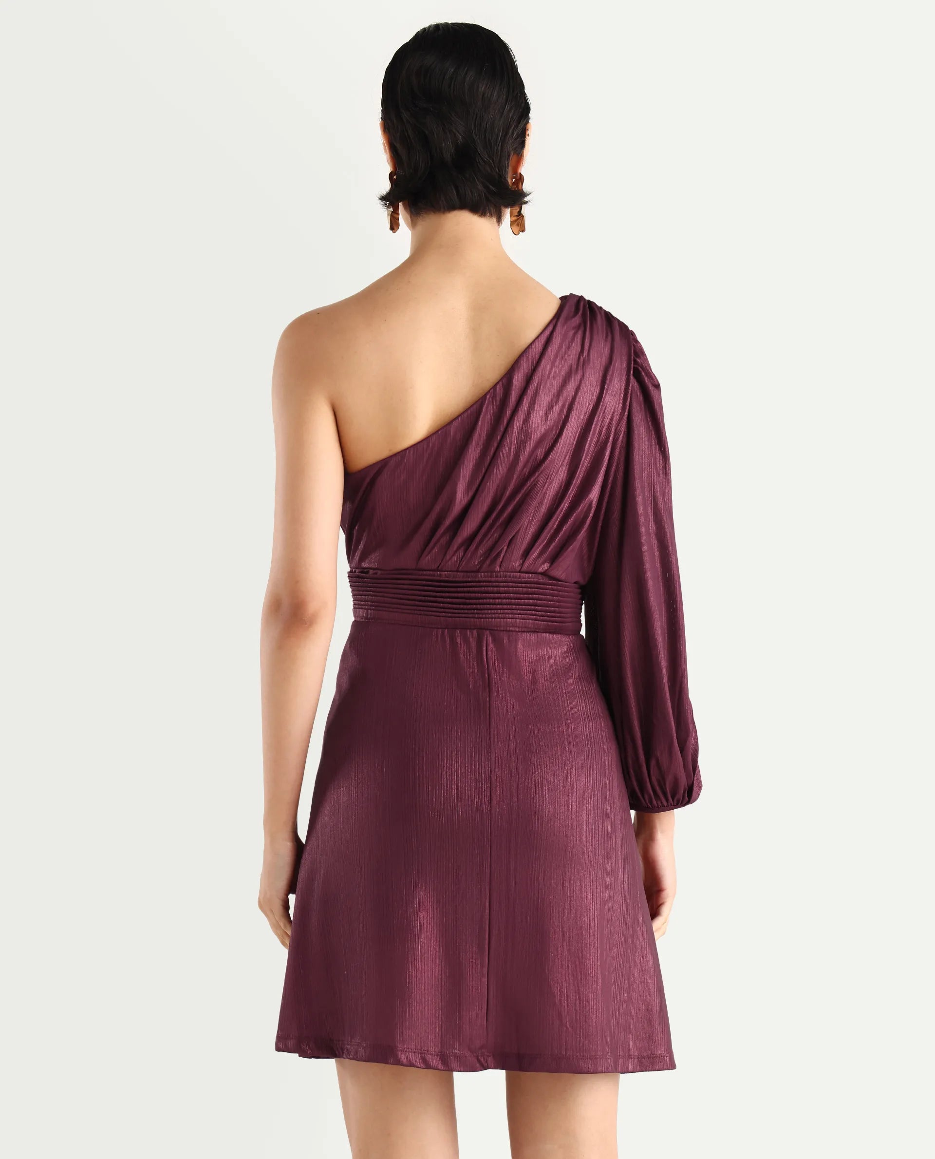 Rareism Women's Maimi Metallic Red Polyester Plain Regular Fit Dress