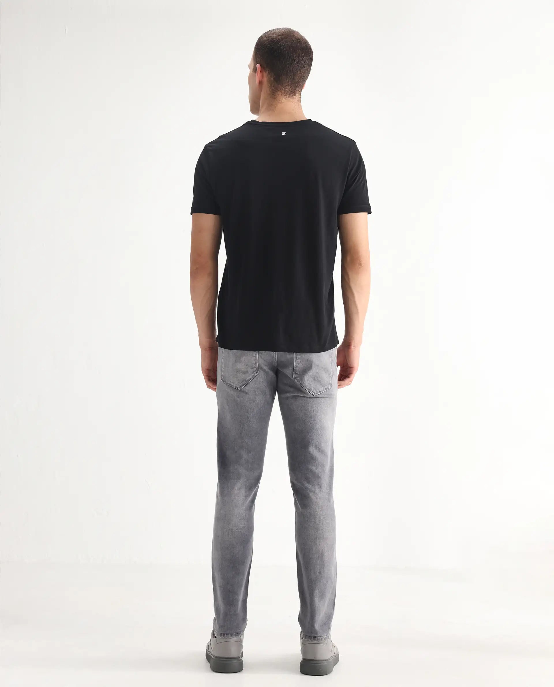 Rare Rabbit Men's Mainz Light Grey Cotton Blend Plain Hawk Slim Fit Jeans