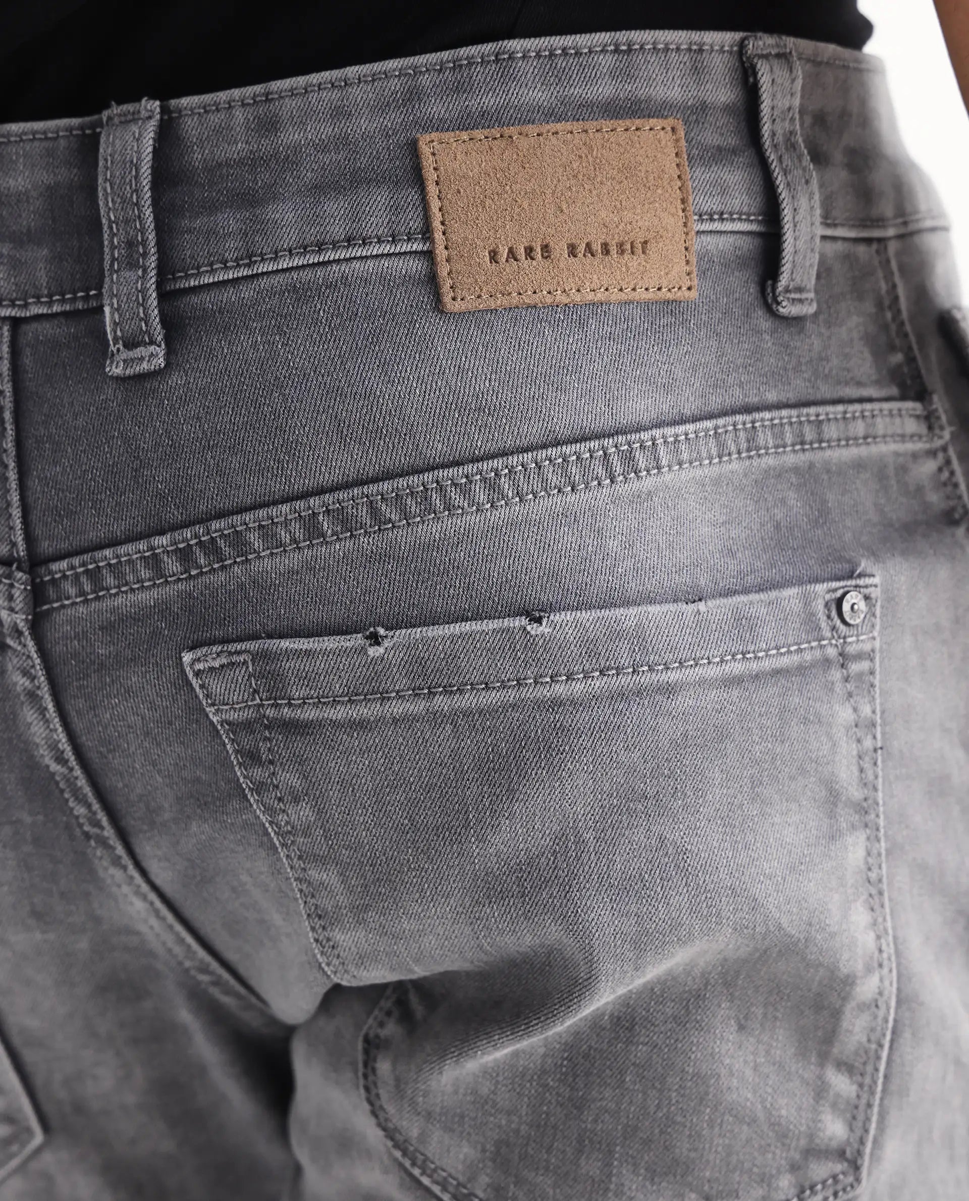 Rare Rabbit Men's Mainz Light Grey Cotton Blend Plain Hawk Slim Fit Jeans