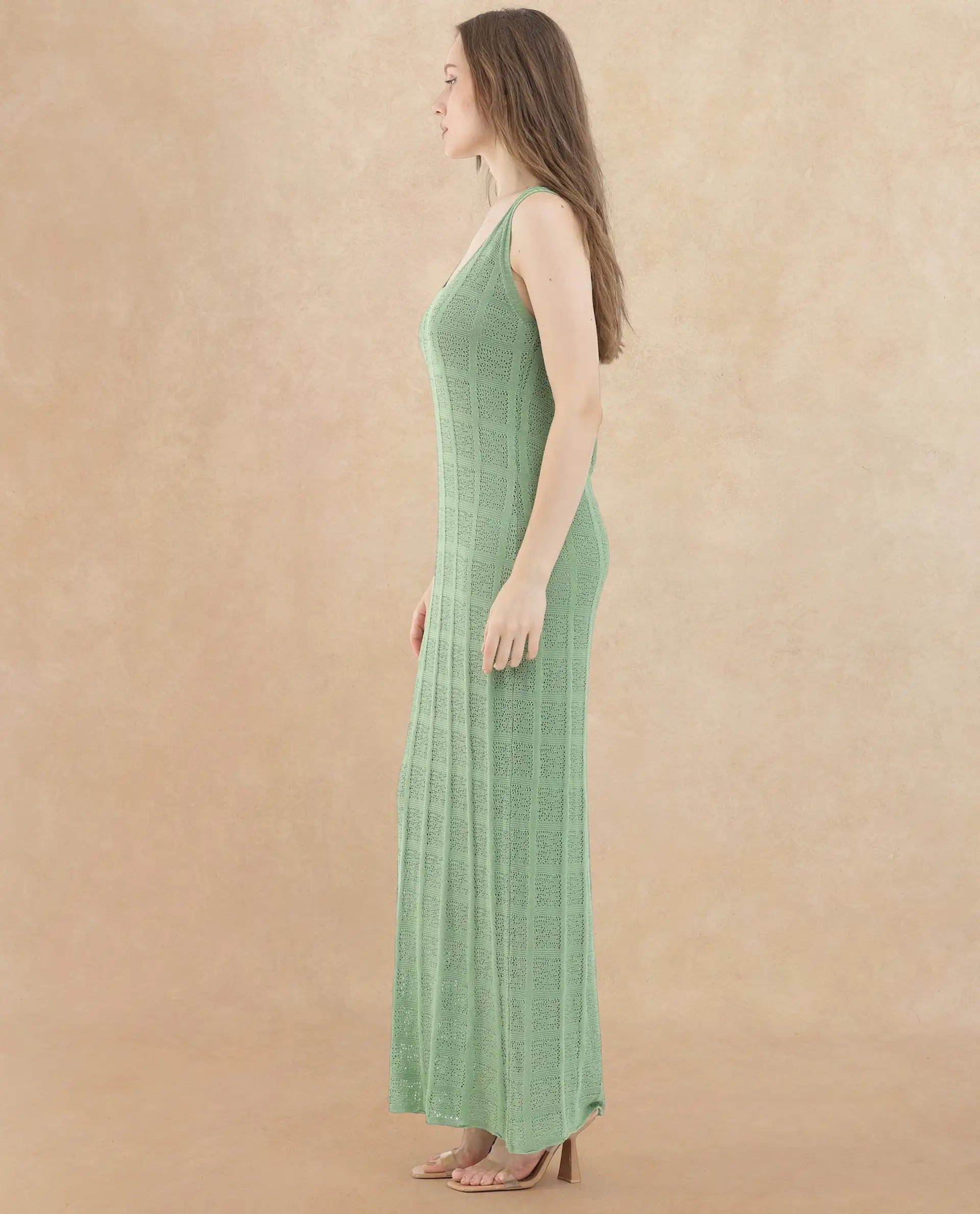 Rareism Womens Majoka Pastel Green Dress U-Neck Solid