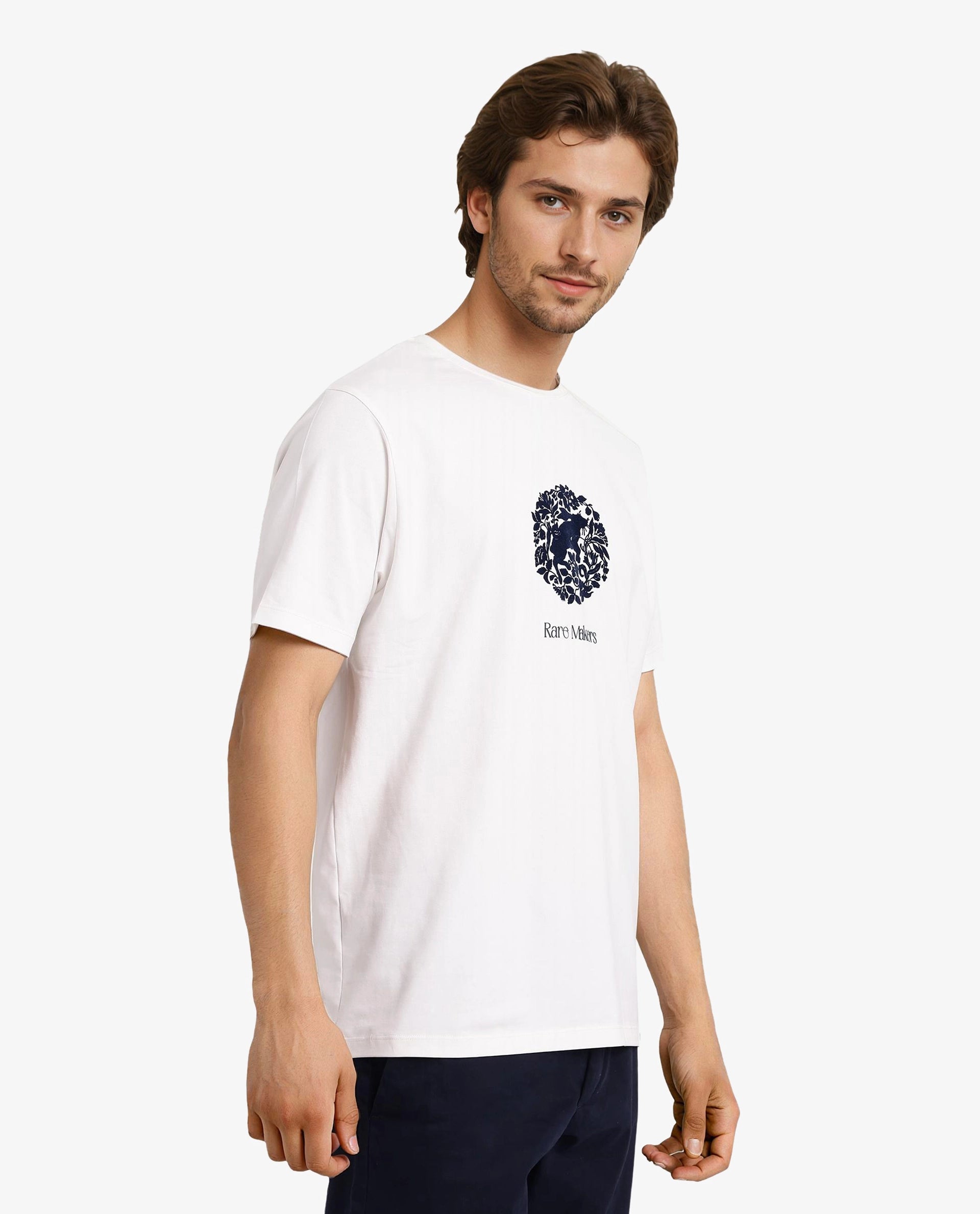 Rare Rabbit Men Make Off White Short Sleeve Crew Neck Regular Fit Graphic Print T-Shirt