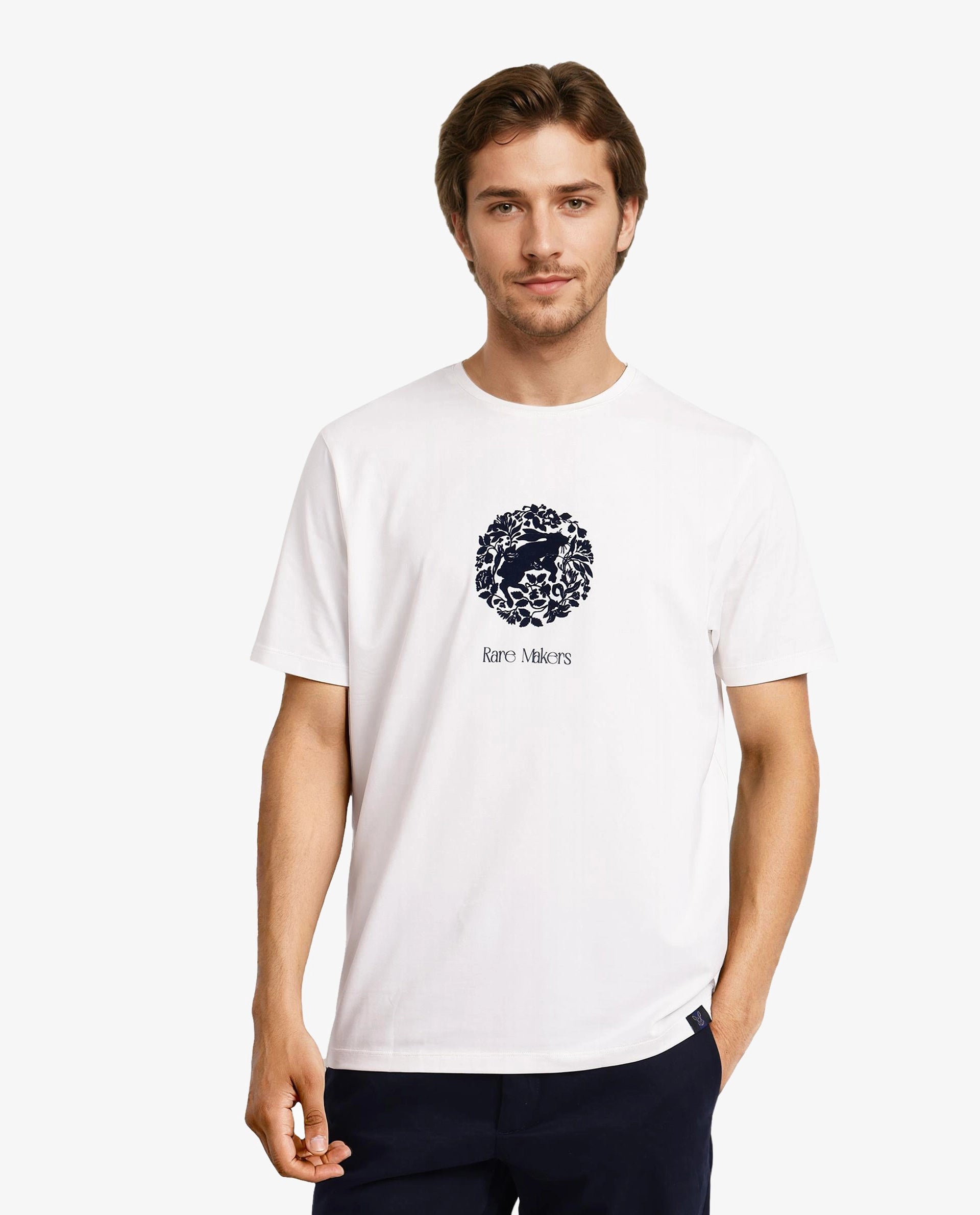 Rare Rabbit Men Make Off White Short Sleeve Crew Neck Regular Fit Graphic Print T-Shirt