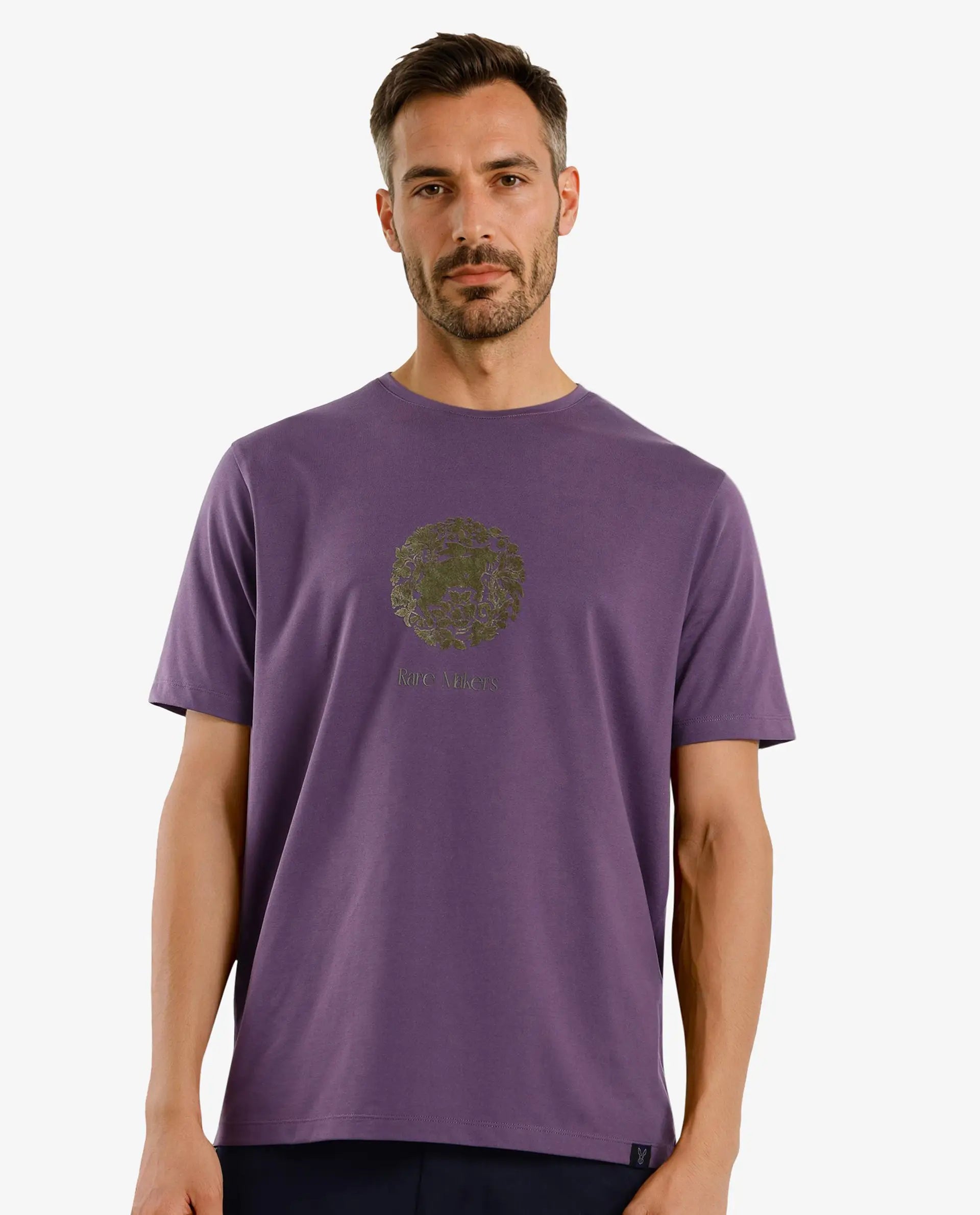 Rare Rabbit Men Make Purple Short Sleeve Crew Neck Graphic Print T-Shirt