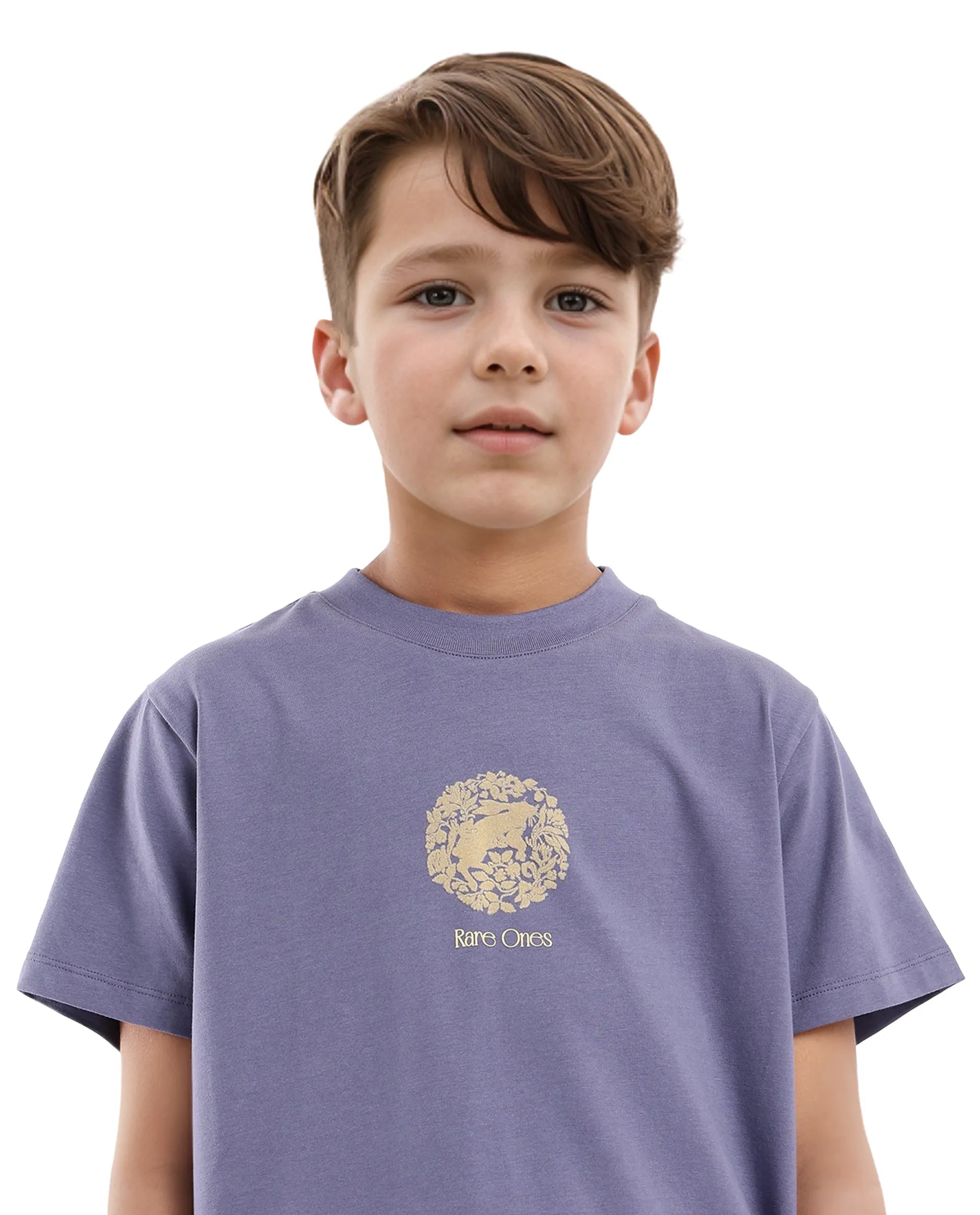 Rare Ones Kids Makes Purple Cotton Half Sleeves Crew Neck Embroidered T-Shirt