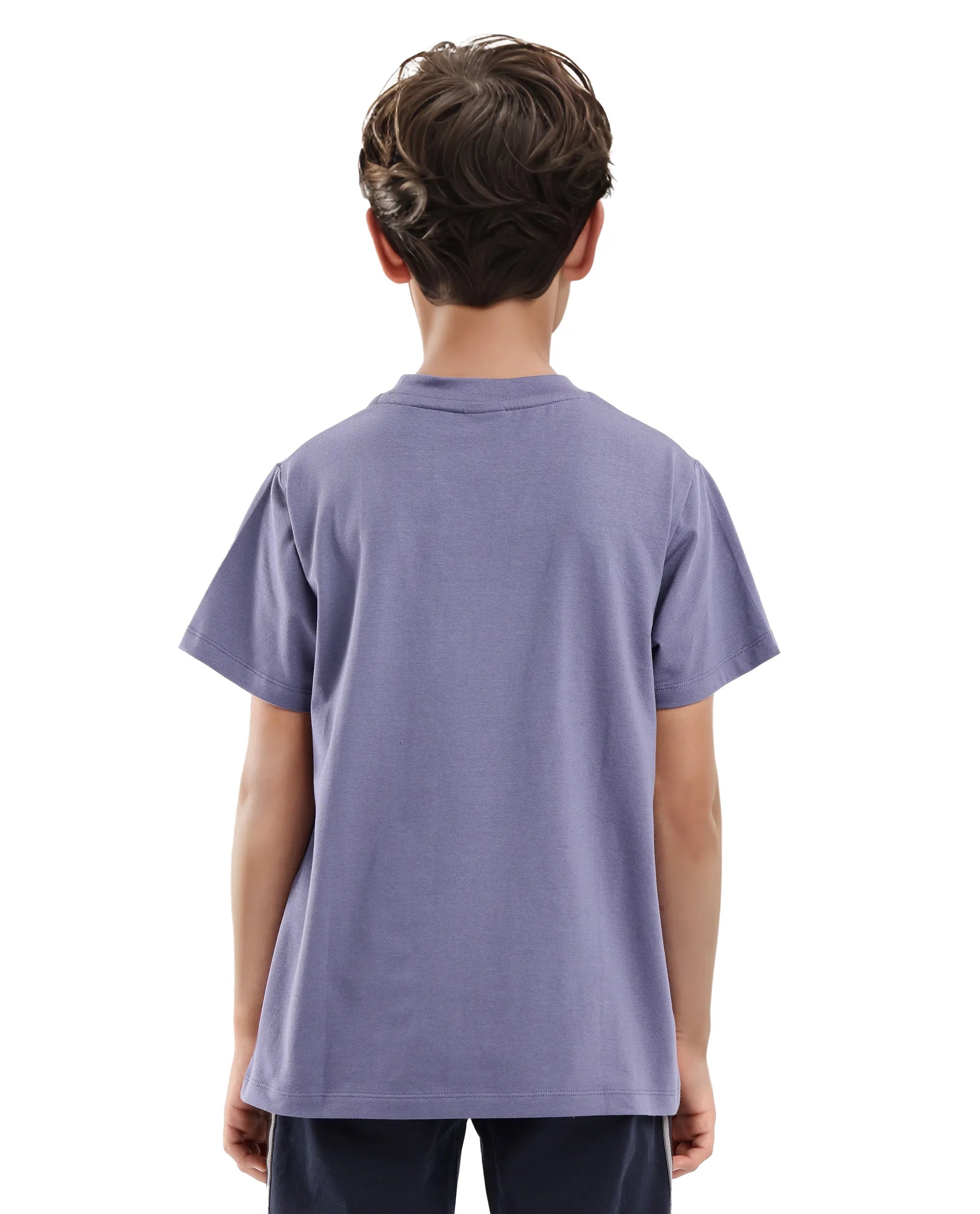 Rare Ones Kids Makes Purple Cotton Half Sleeves Crew Neck Embroidered T-Shirt