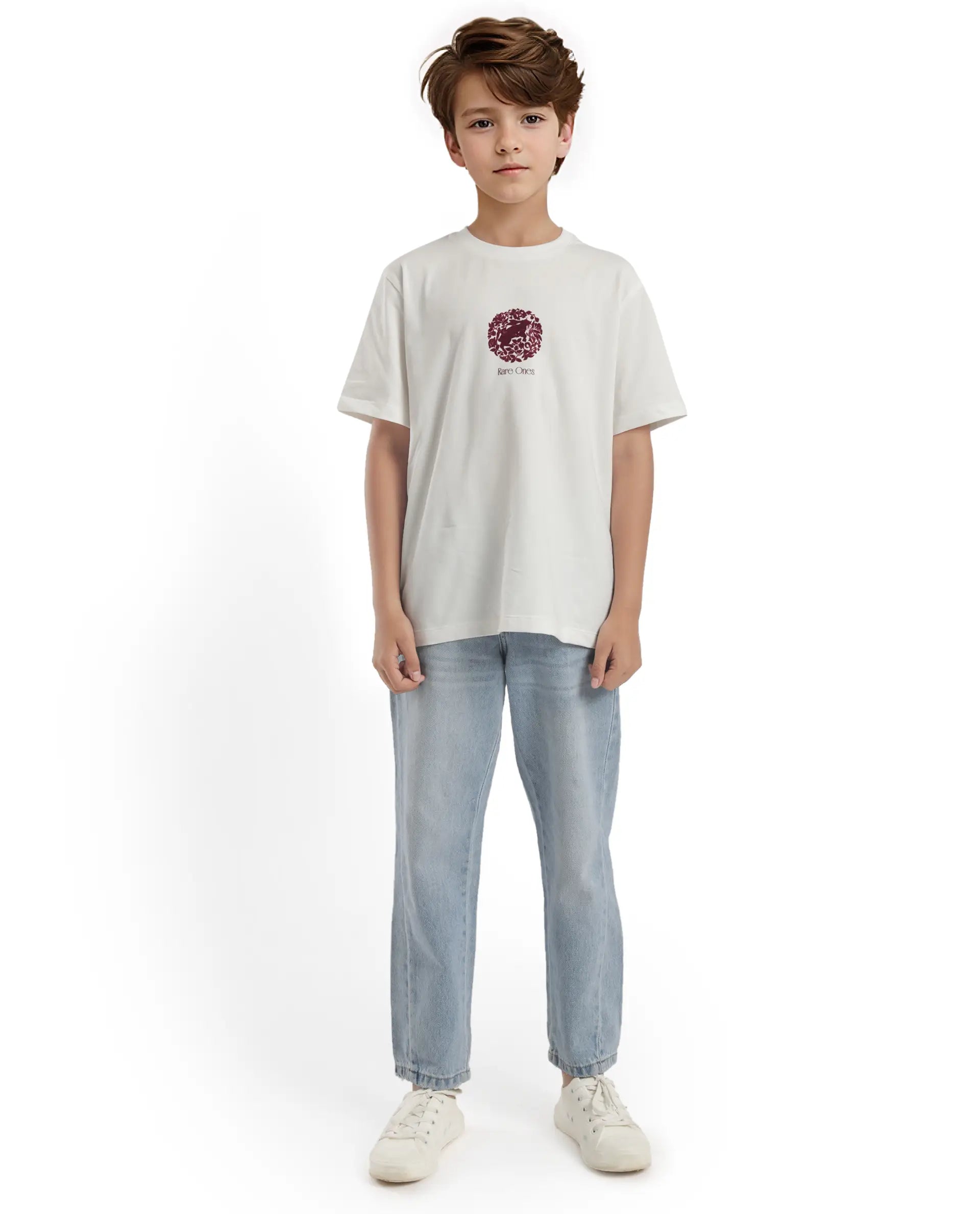 Rare Ones Kids Makes White Cotton Half Sleeves Crew Neck Graphic Print T-Shirt