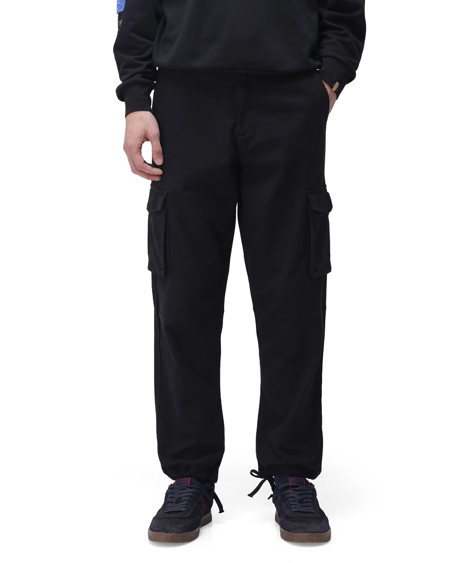 Rare Rabbit Men's Maks Black Cotton Plain Regular Fit Trouser