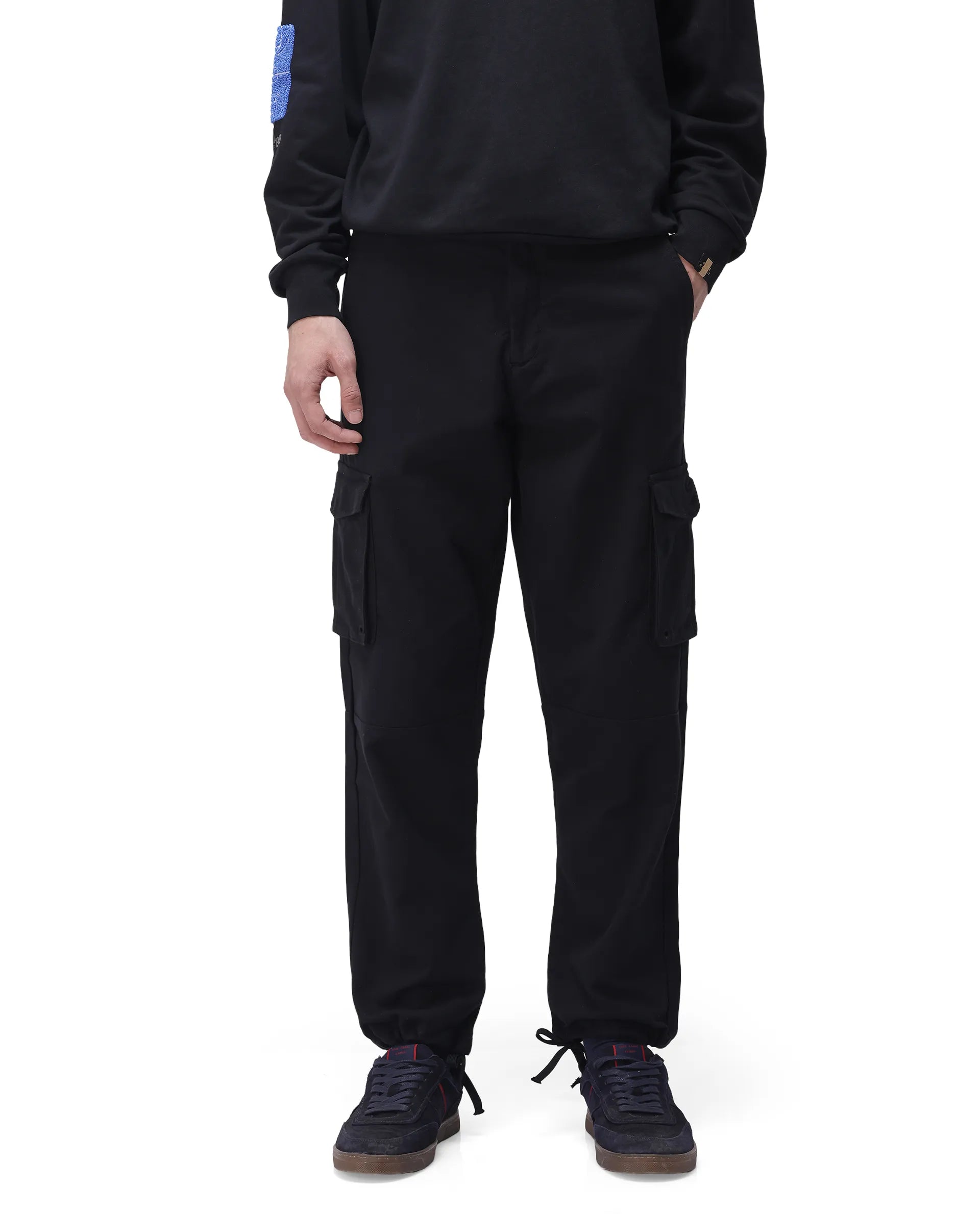 Rare Rabbit Men's Maks Black Cotton Plain Regular Fit Trouser