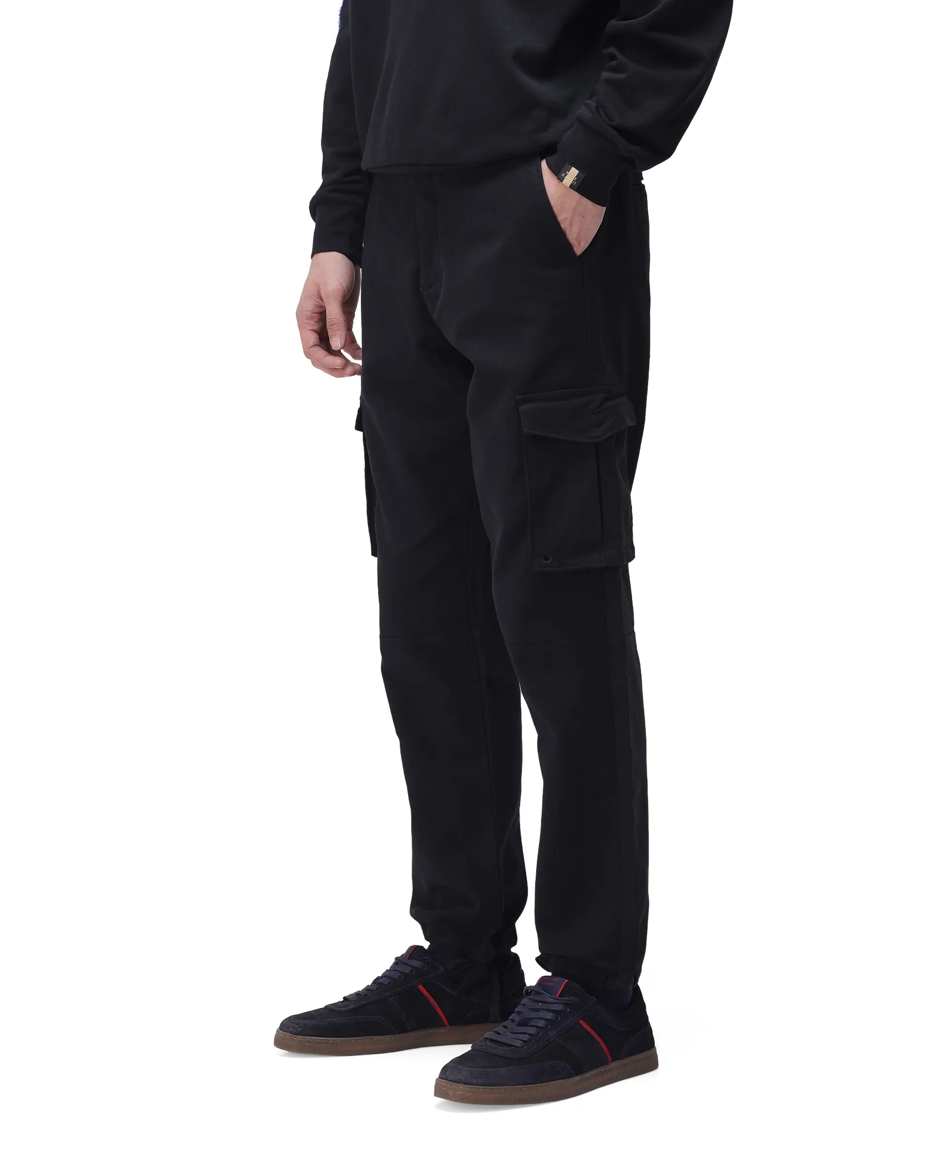 Rare Rabbit Men's Maks Black Cotton Plain Regular Fit Trouser