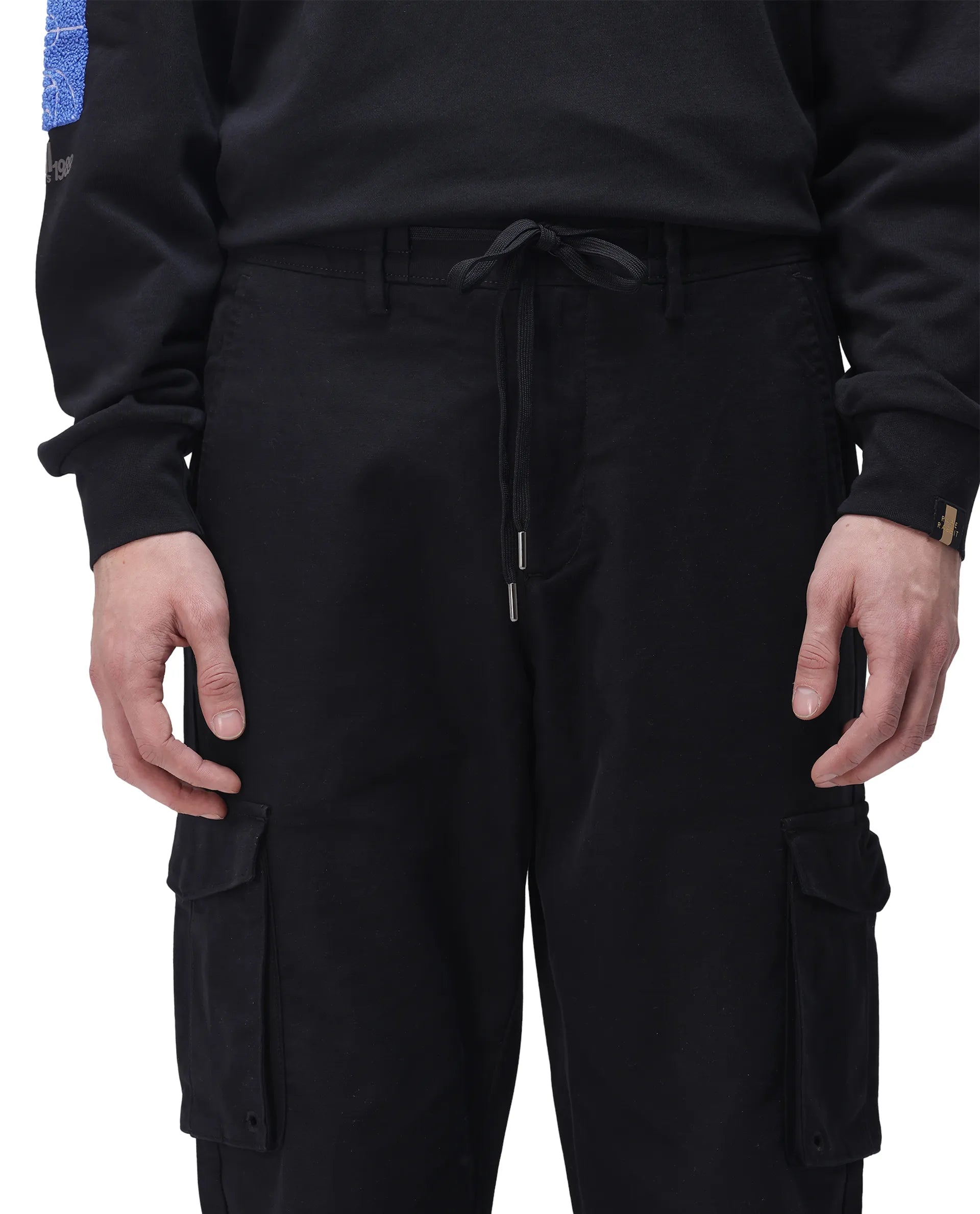 Rare Rabbit Men's Maks Black Cotton Plain Regular Fit Trouser