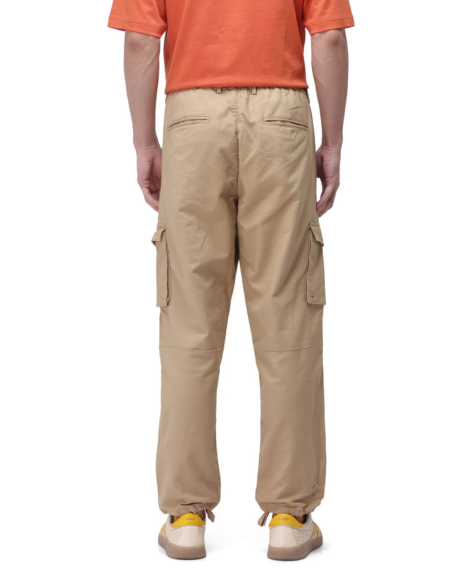 Rare Rabbit Men's Maks Khaki Cotton Plain Regular Fit Trouser