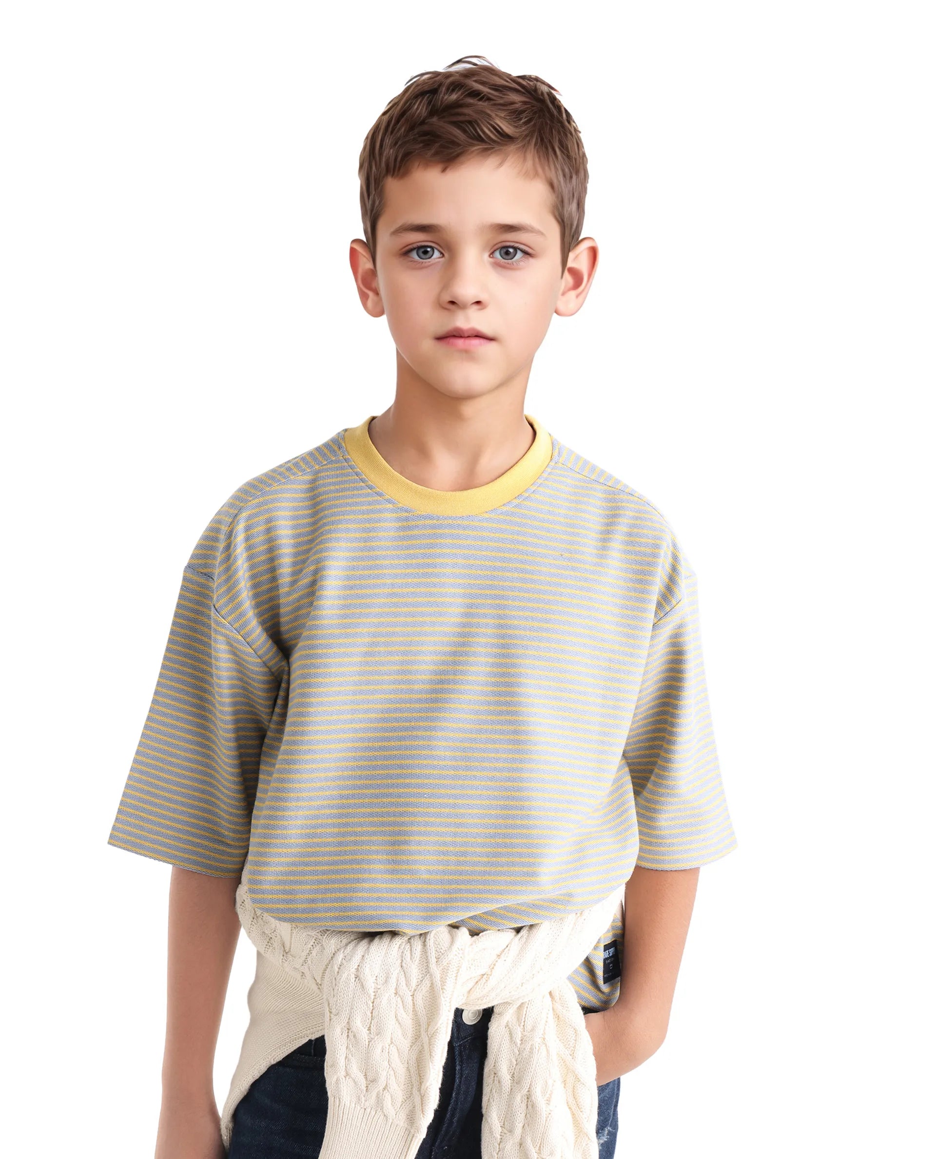 Rare Ones Kids Malco Grey Polyester Blend Pull On Striped Oversized T-Shirt