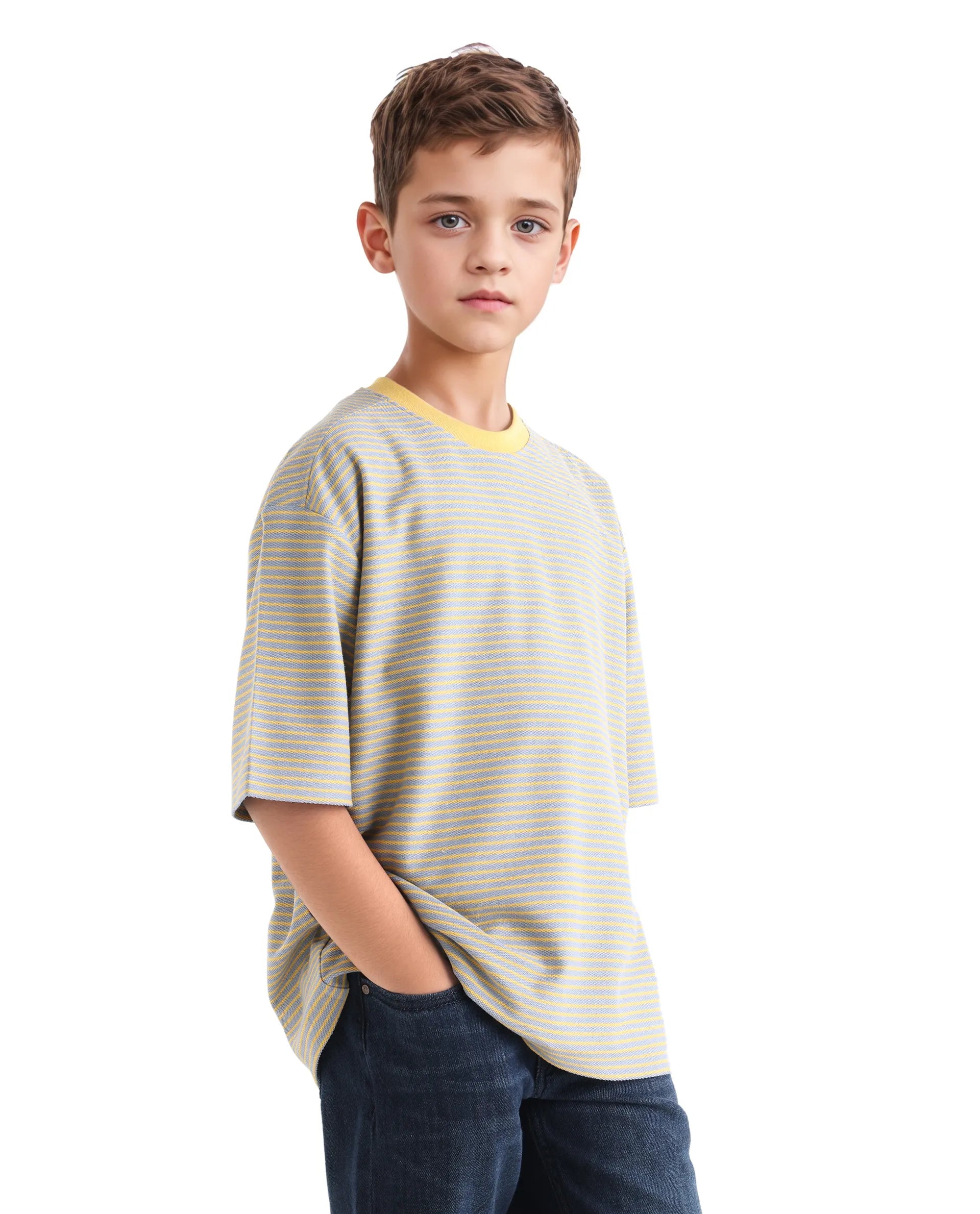 Rare Ones Kids Malco Grey Polyester Blend Pull On Striped Oversized T-Shirt