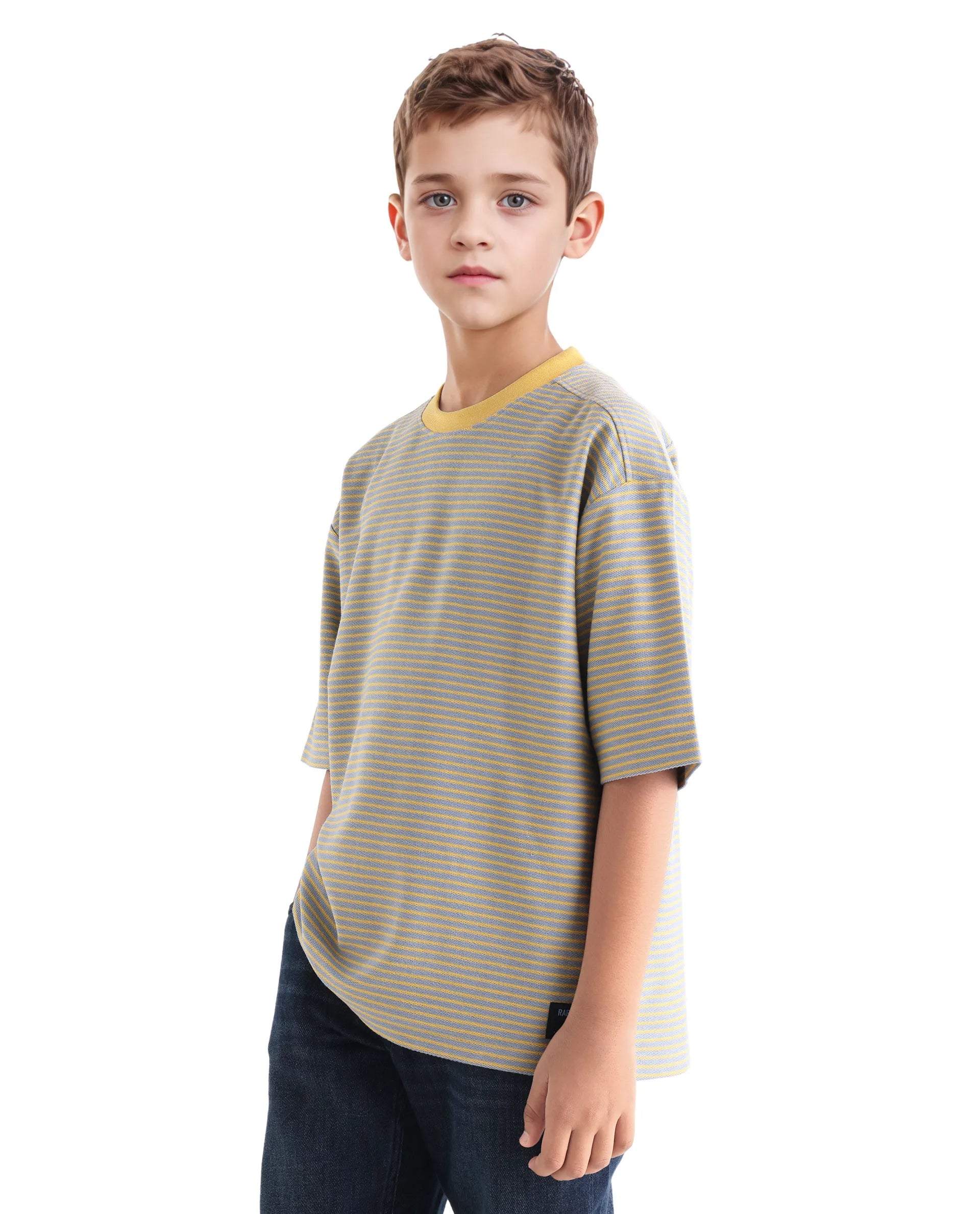 Rare Ones Kids Malco Grey Polyester Blend Pull On Striped Oversized T-Shirt
