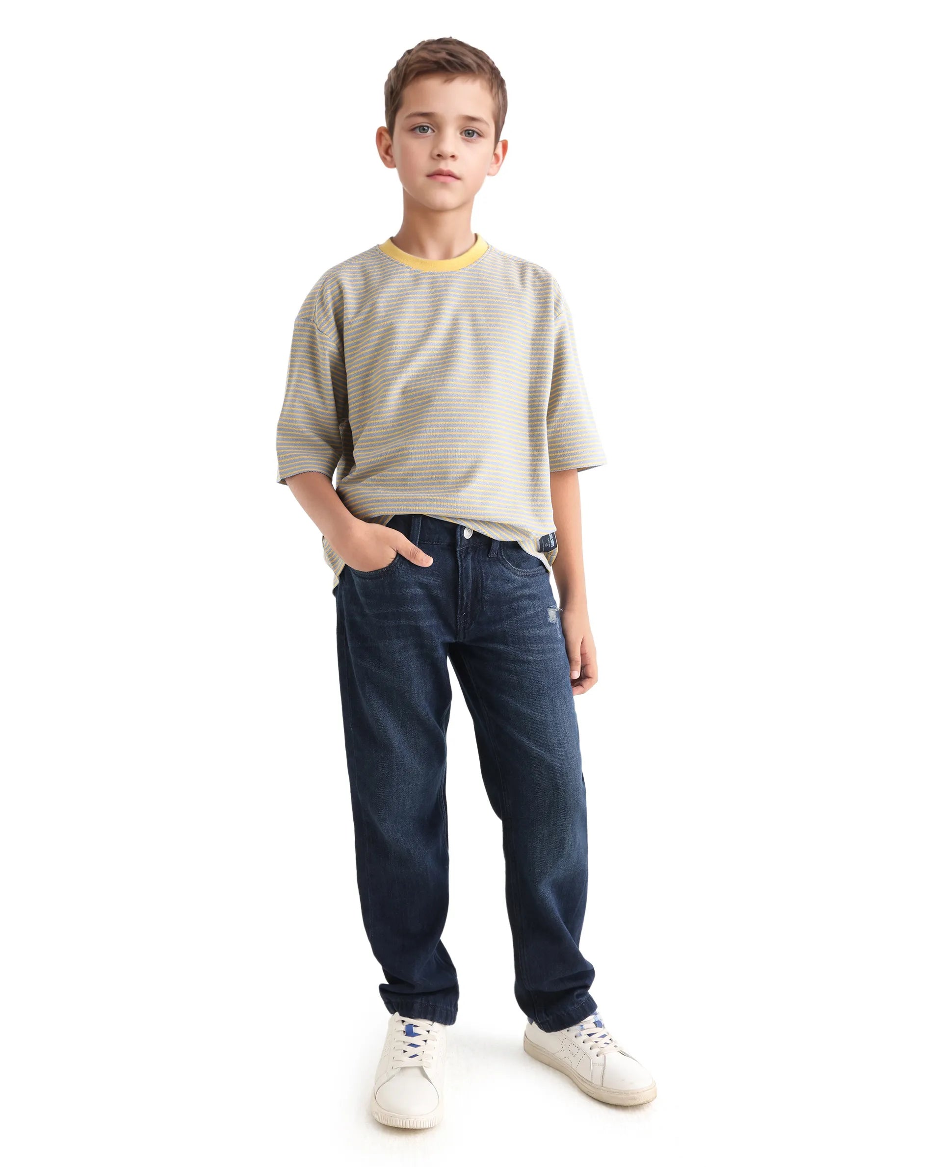 Rare Ones Kids Malco Grey Polyester Blend Pull On Striped Oversized T-Shirt