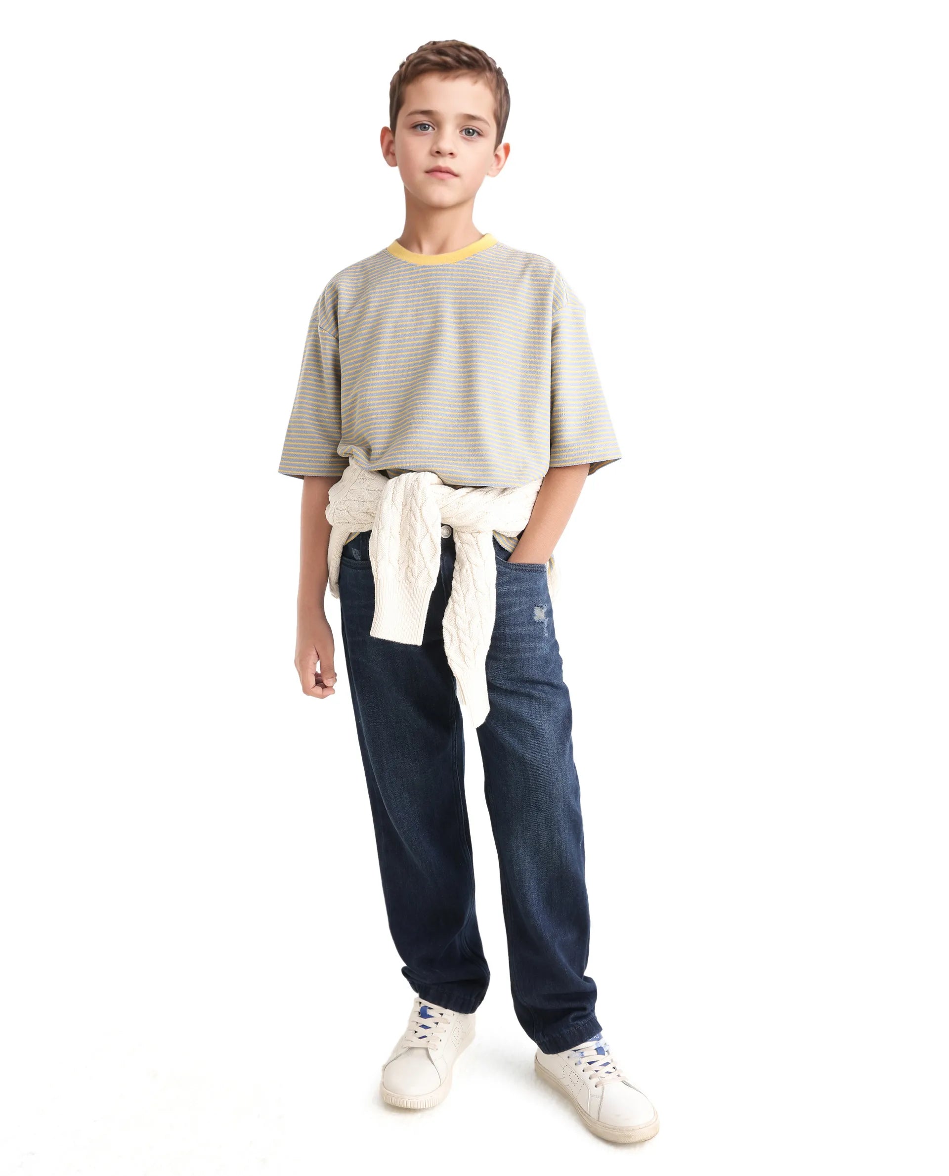 Rare Ones Kids Malco Grey Polyester Blend Pull On Striped Oversized T-Shirt
