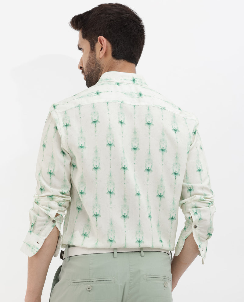 Rare Rabbit Men's Mallard Light Green Viscose Fabric Full Sleeves Abstract Print Shirt